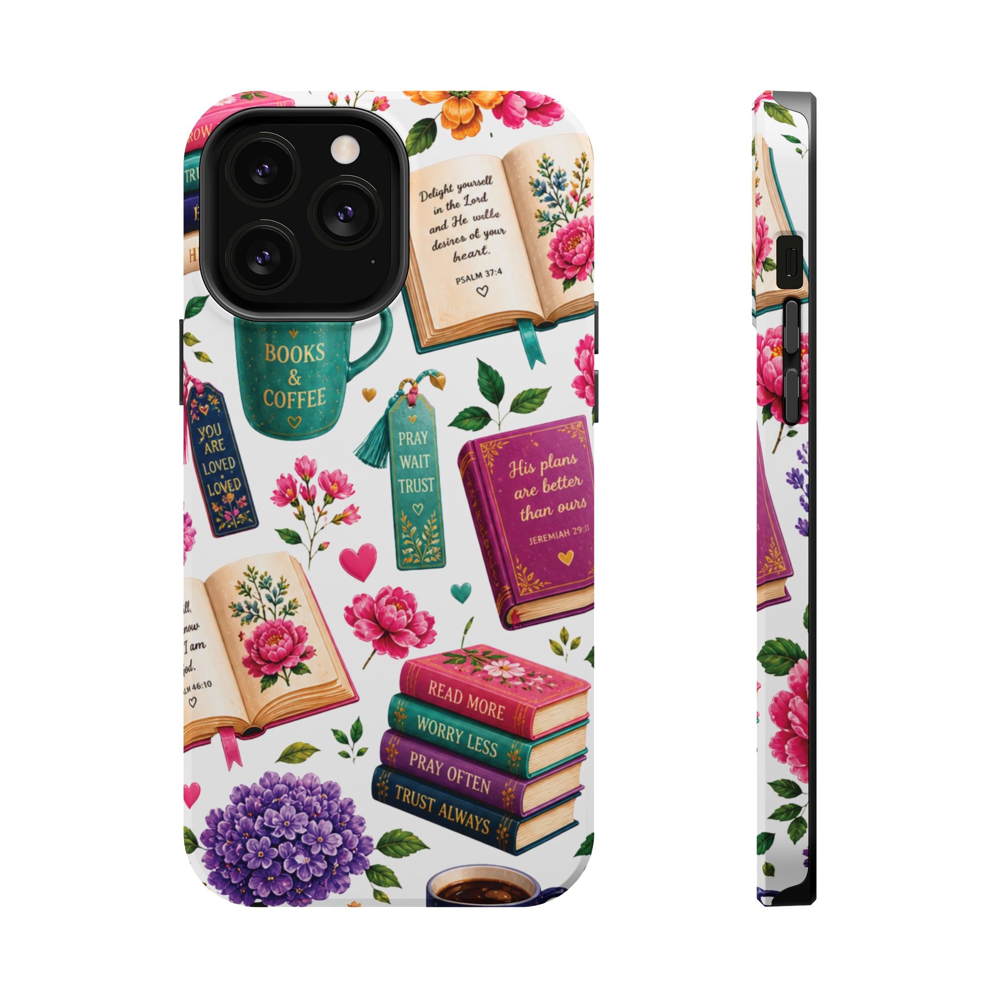 Christian Books & Coffee Phone Case — Magnetic Impact-Resistant Christian Gift