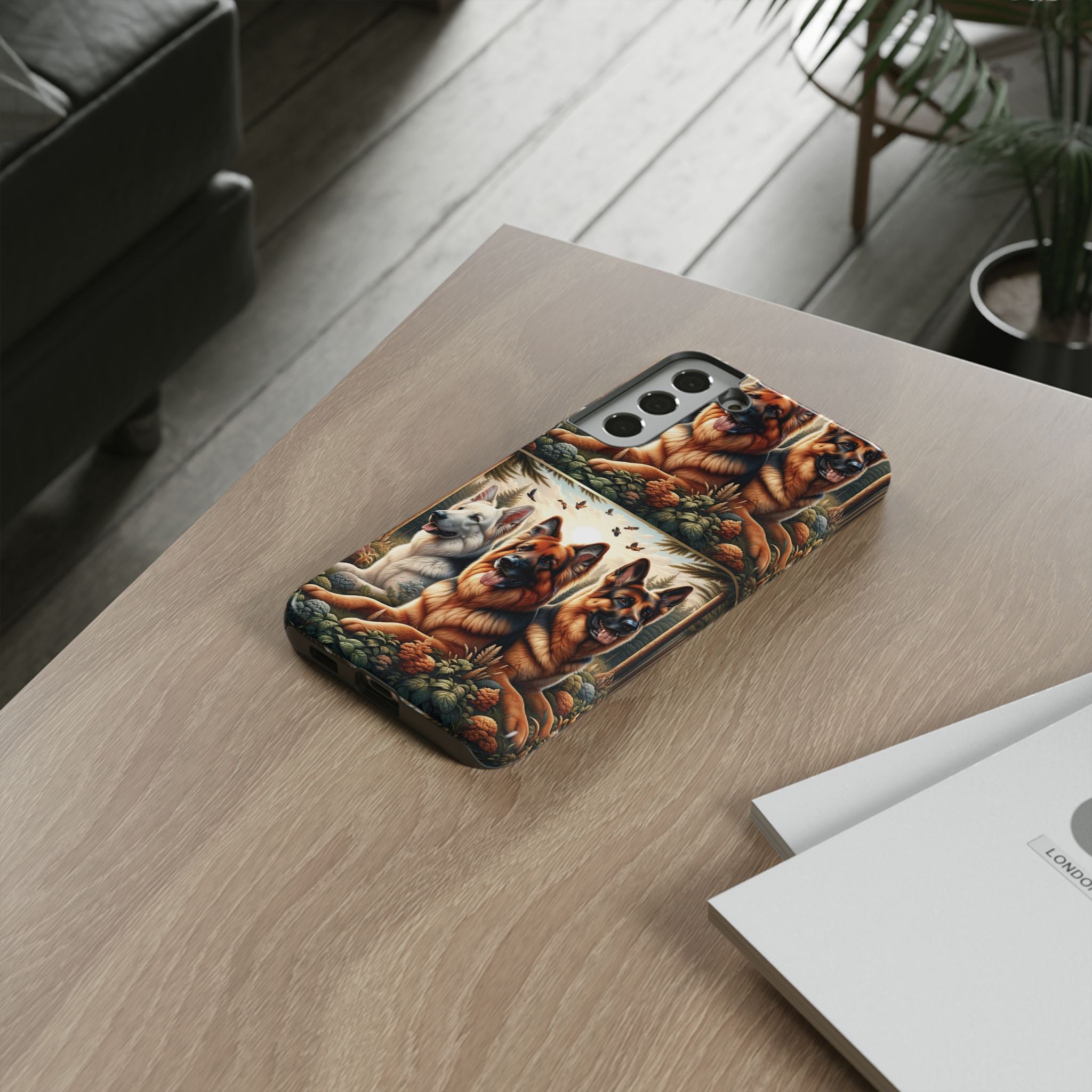 German Shepherd Phone Tough Case Floral Elegant Durable Dog Lover Devices iPhone 15, Samsung iPhone Samsung Accessory Gift for Her