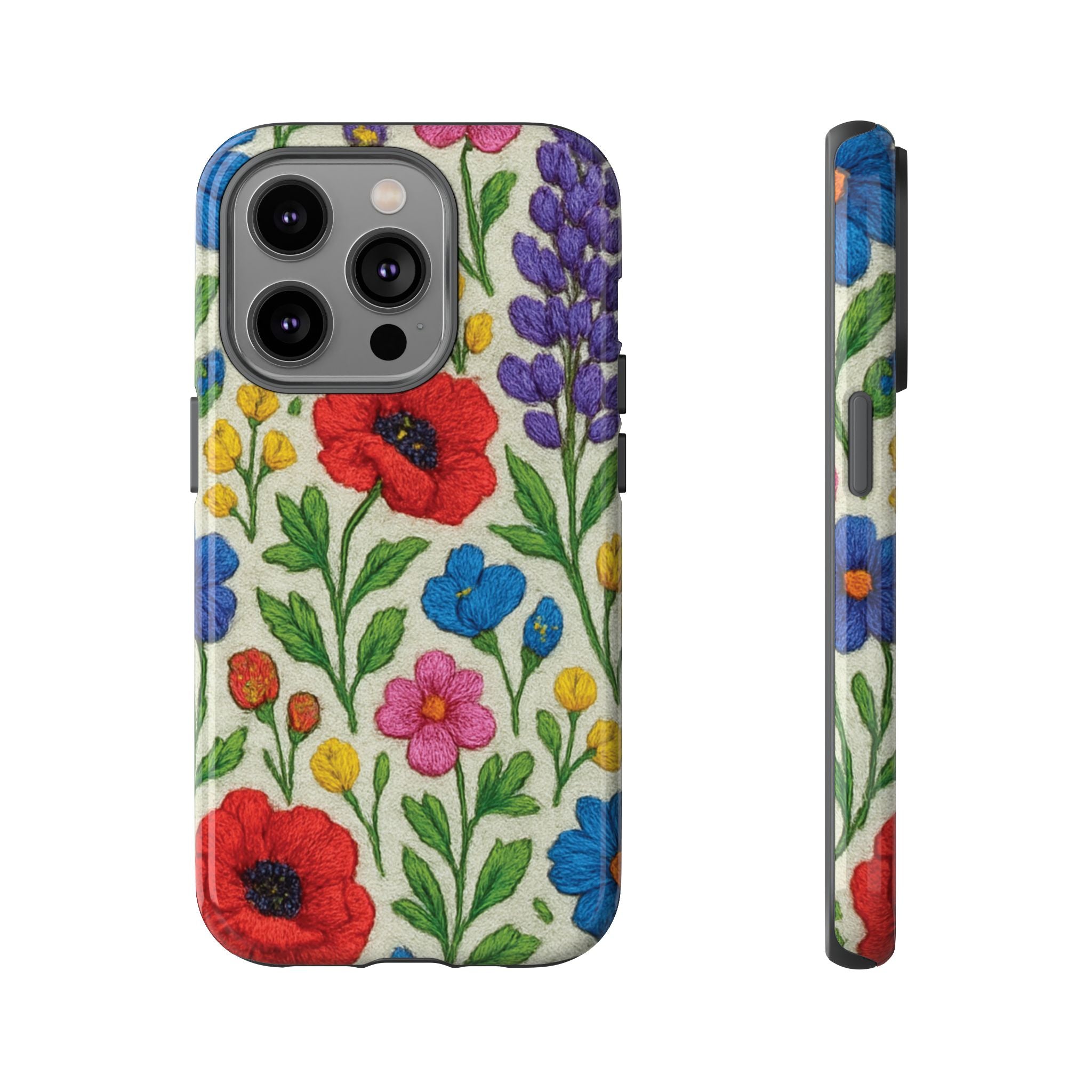 Bright 3D Illusion Wildflower Phone Case Cute Floral Design in Red, Pink, Blue – Aesthetic Protective Case for iPhone and  Android