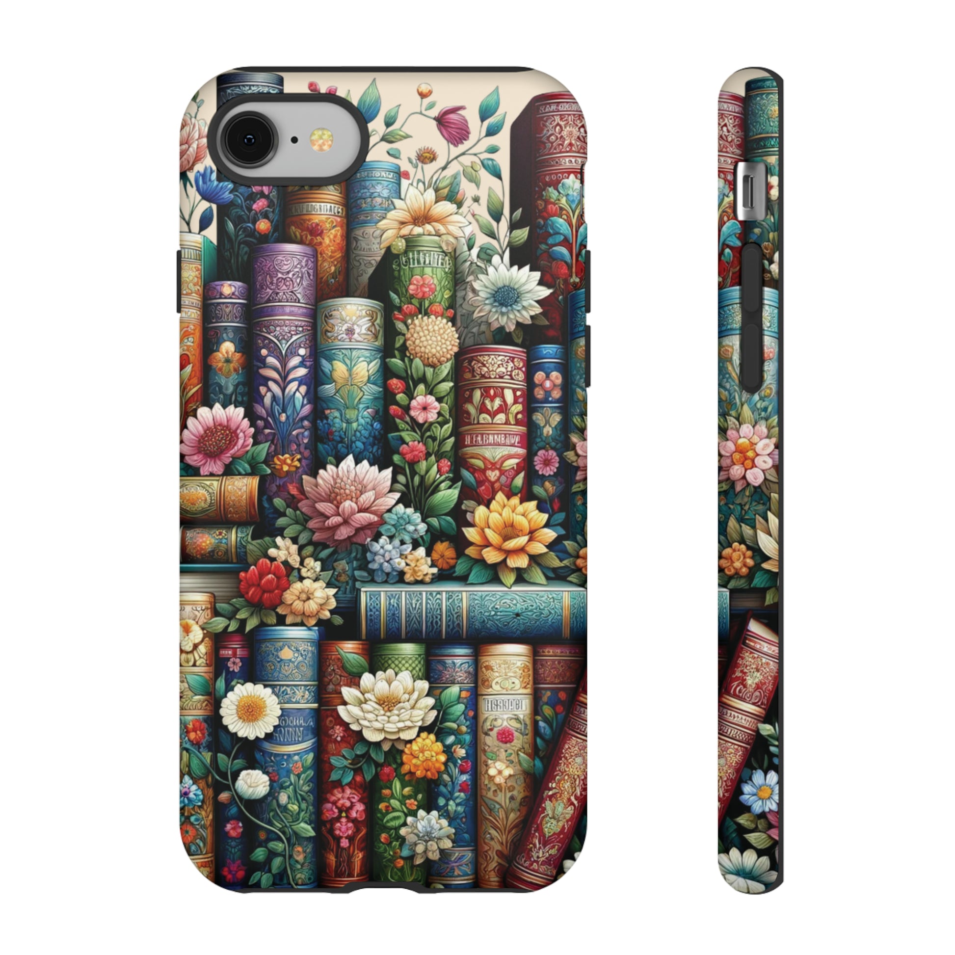 Books and Floral Boho Luxury Phone Tough Case Floral Elegant Durable Stylish for Modern Devices iPhone 15, Samsung iPhone Samsung Accessory Gift for Her.