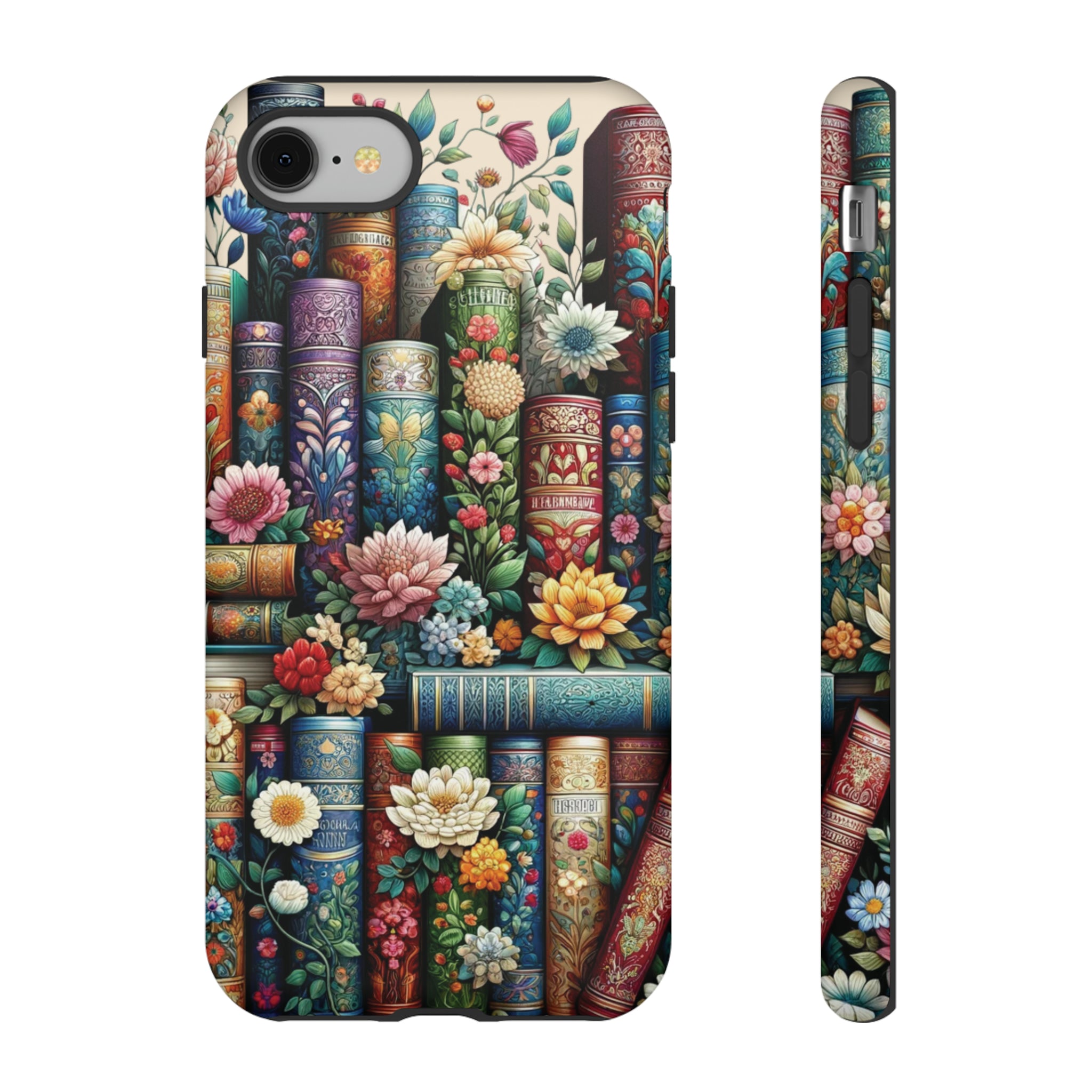 Books and Floral Boho Luxury Phone Tough Case Floral Elegant Durable Stylish for Modern Devices iPhone 15, Samsung iPhone Samsung Accessory Gift for Her.