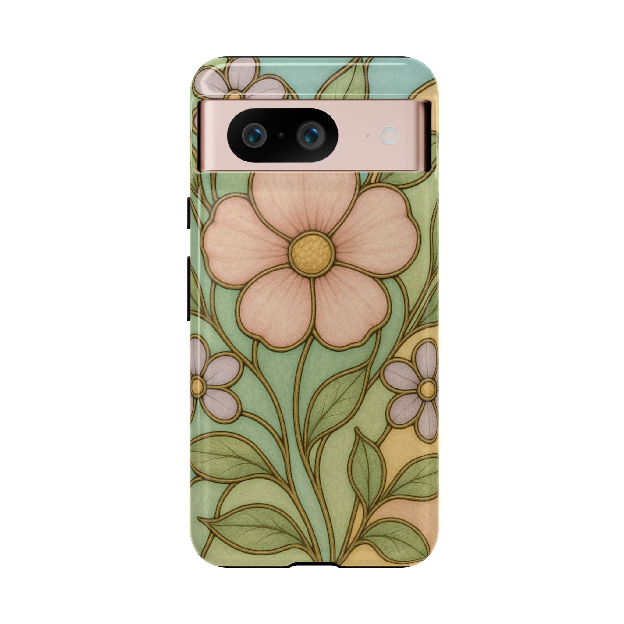 Pastel Pink, Yellow Stain Glass Illusion Floral Phone Case  Romantic Cottagecore Aesthetic, Soft Botanical Design, Protective Gift for Her, Fits iPhone & Samsung Models