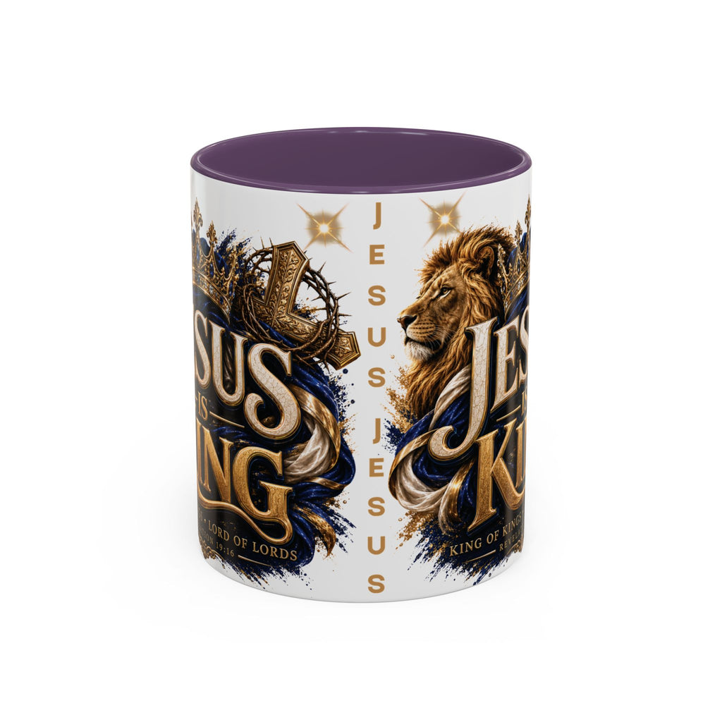 Jesus Is King Coffee Mug Christian Faith Accent Mug (11/15oz) Gift for Dad Mom