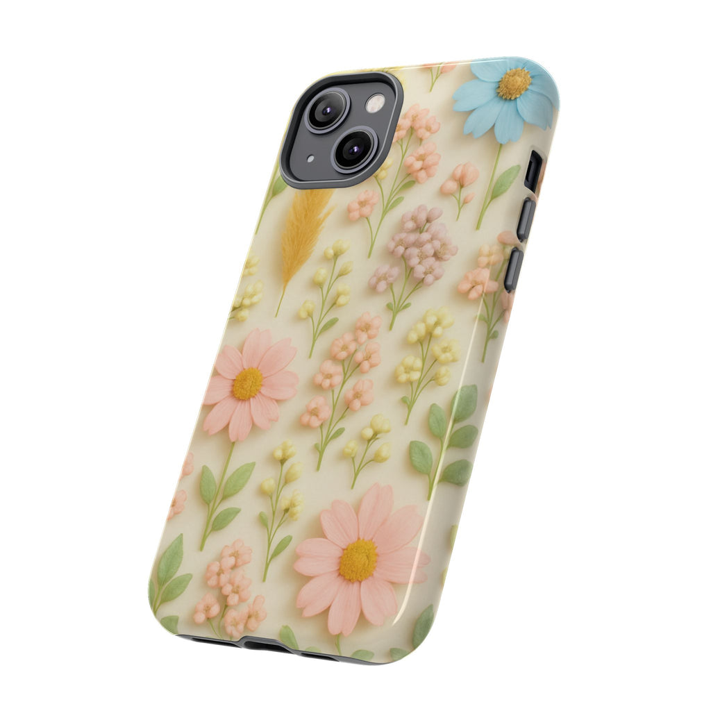 Pastel Dried Flowers Illusion Phone Case 3D Realistic Pressed Floral Design, Bright Botanical Aesthetic, Soft Nature-Inspired CoveriPhone & Galaxy