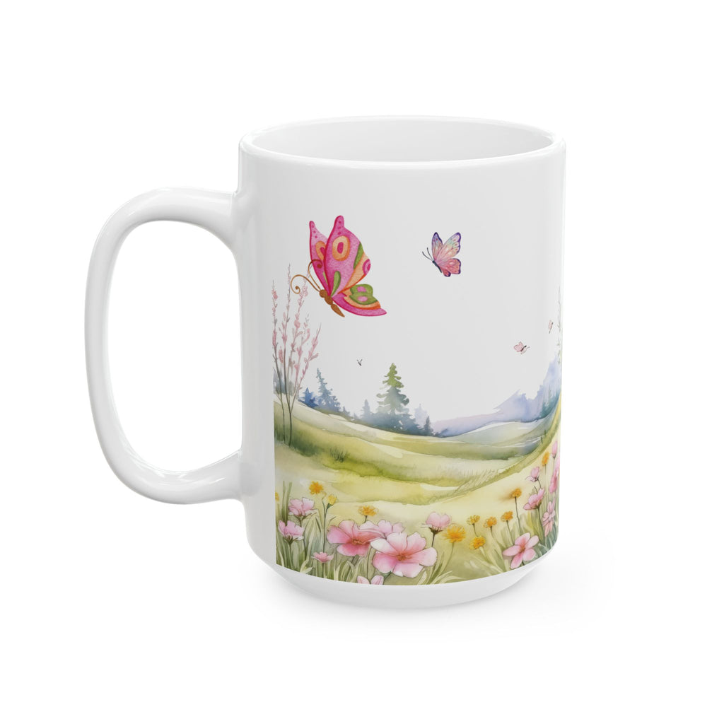 Wildflowers & Butterflies Mug - 11oz & 15oz | Floral Coffee Cup for Tea, Hot Chocolate | Nature-Inspired Gift for Butterfly & Flower Lovers
