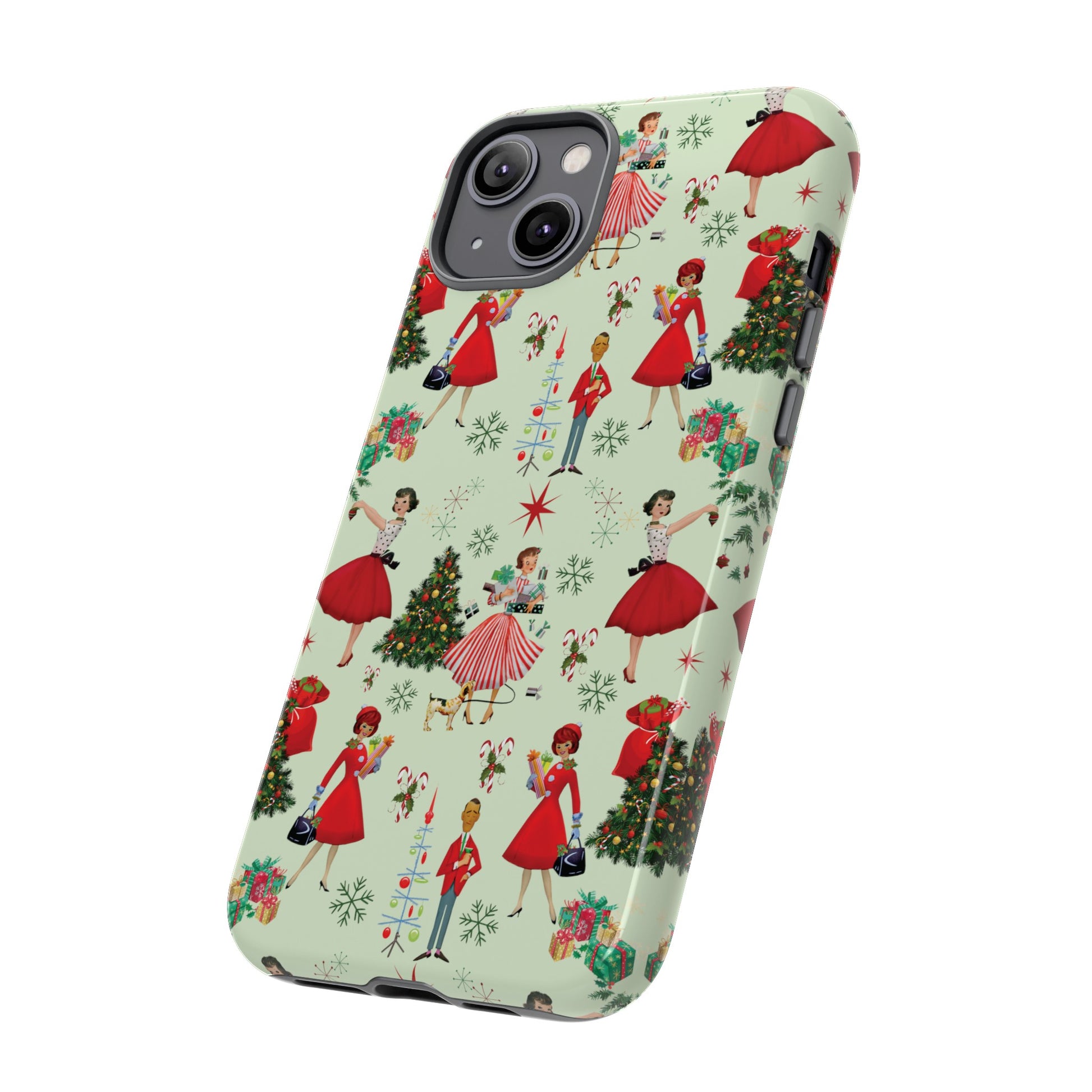 1950s Vintage Phone Case - Retro Christmas Design | Unique Holiday Protection for Your Device | Stylish & Durable Cover Gift for Her Phone 15, Samsung iPhone Samsung Accessory Gift for Her