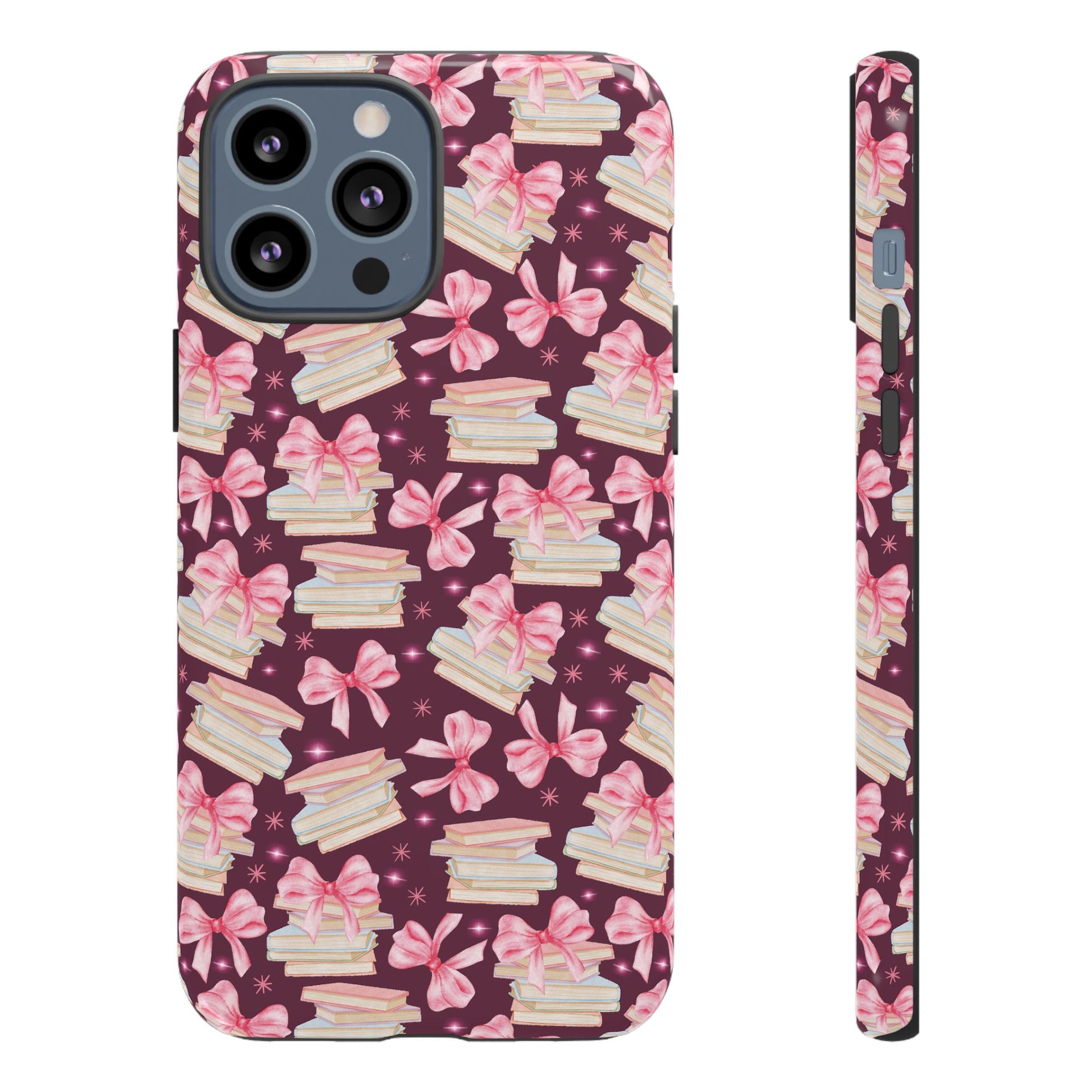 Coquette Pink Bows & Books Phone Case for iPhone 16 15 14 13 12  21 23 Samsung, and Pixel | Stylish Protective Cover Gift for Her Perfect for Floral Lover