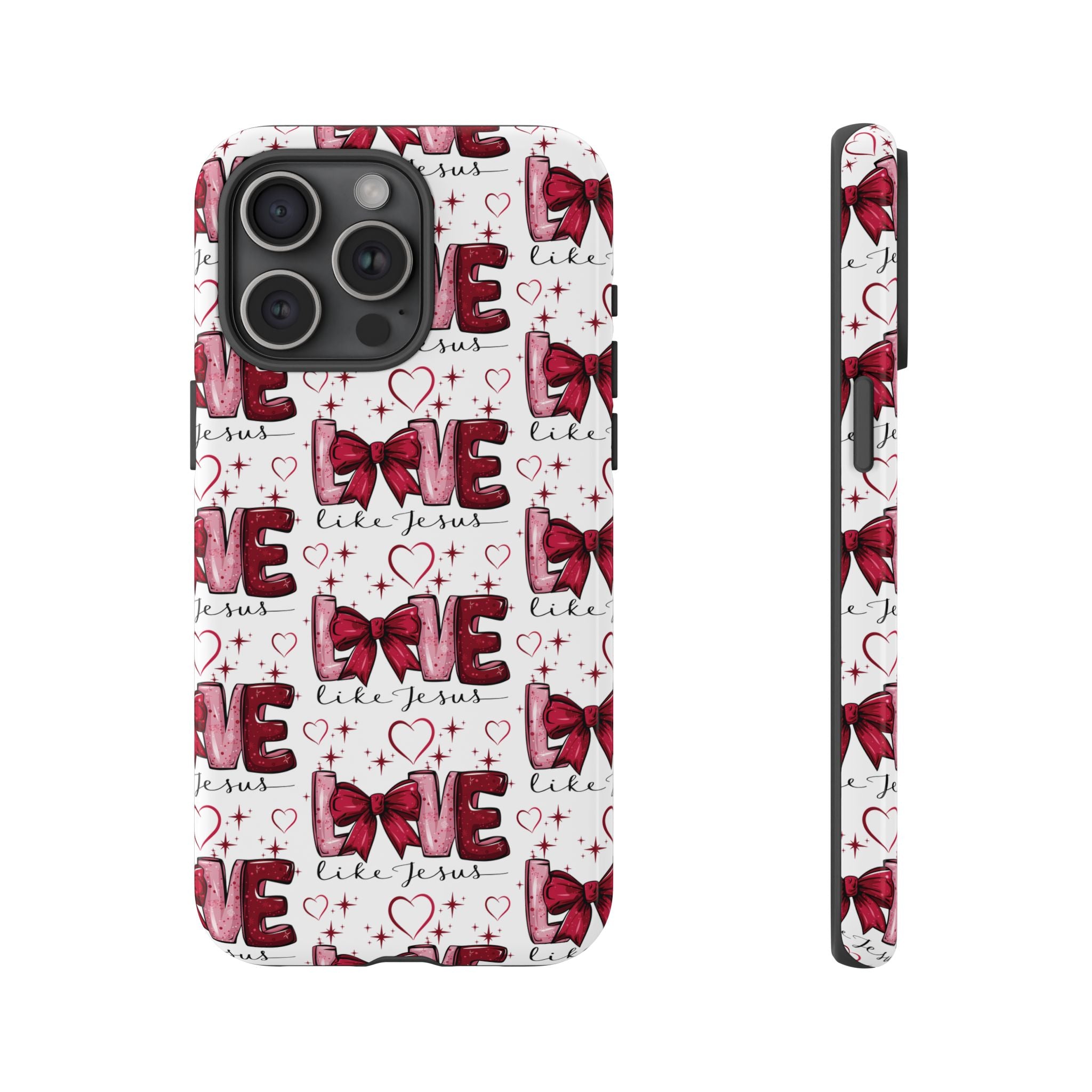 Love Like Jesus Red Bows and Hearts—Tough, Faithful Phone Cases & Religious iPhone Accessories: Protect Your Device & Show Your Faith