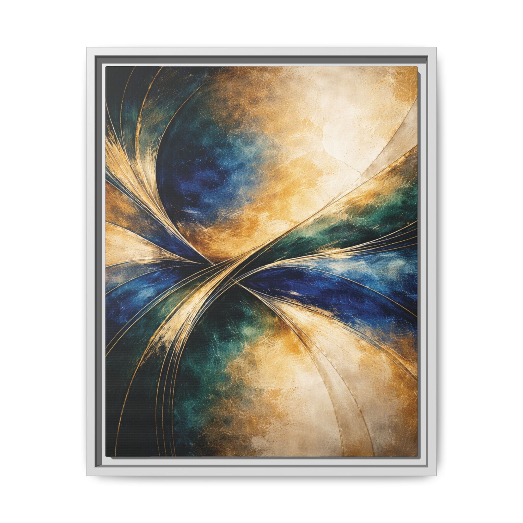 Gilded Convergence  Luxe NeoDeco Blue & Gold Abstract Wall Art Framed