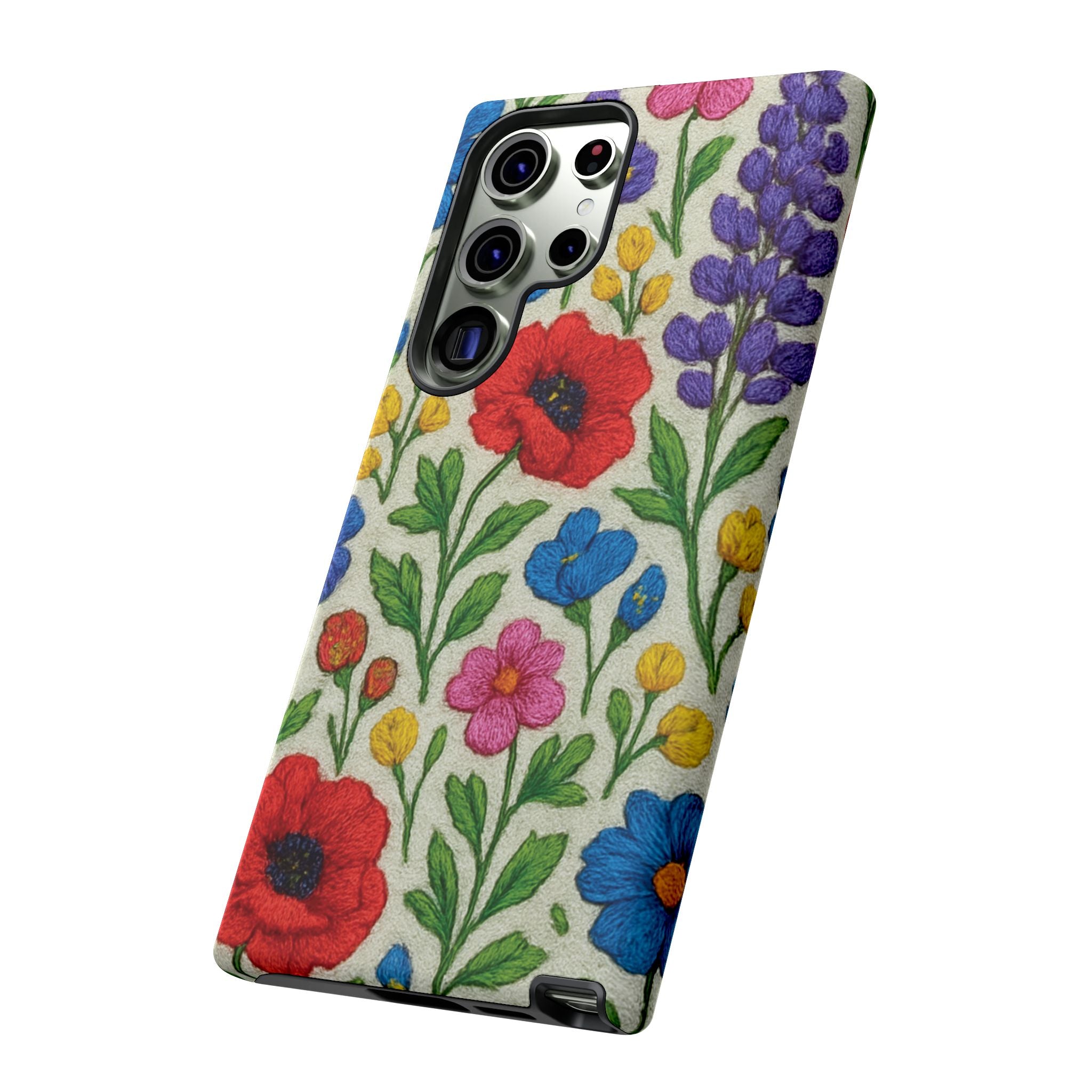 Bright 3D Illusion Wildflower Phone Case Cute Floral Design in Red, Pink, Blue – Aesthetic Protective Case for iPhone and  Android
