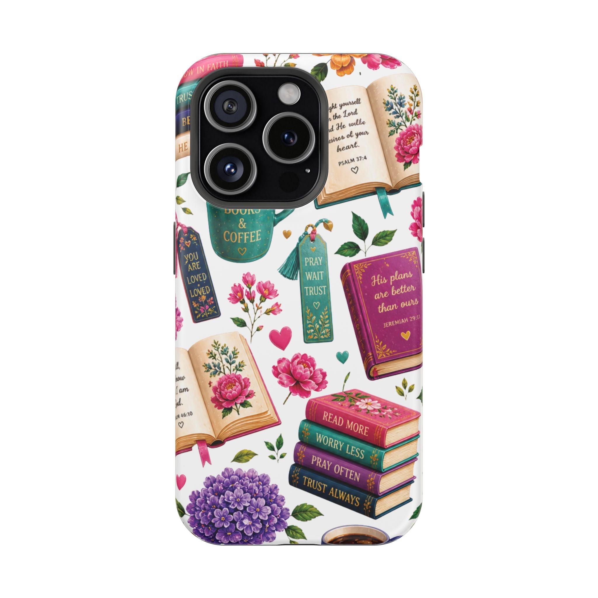 Christian Books & Coffee Phone Case — Magnetic Impact-Resistant Christian Gift