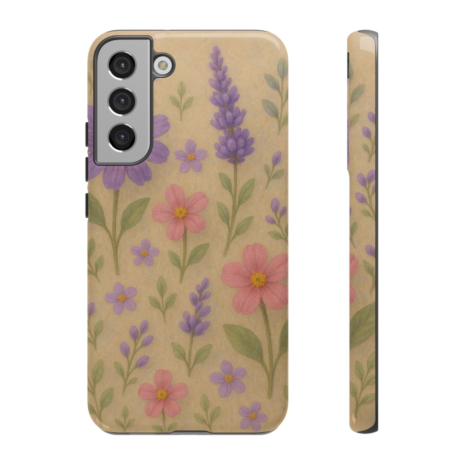 3D Illusion Wildflower Phone Case Cute Pastel Floral Design in Lavender, Pink, Mint Green – Aesthetic Protective Case for iPhone and  Android