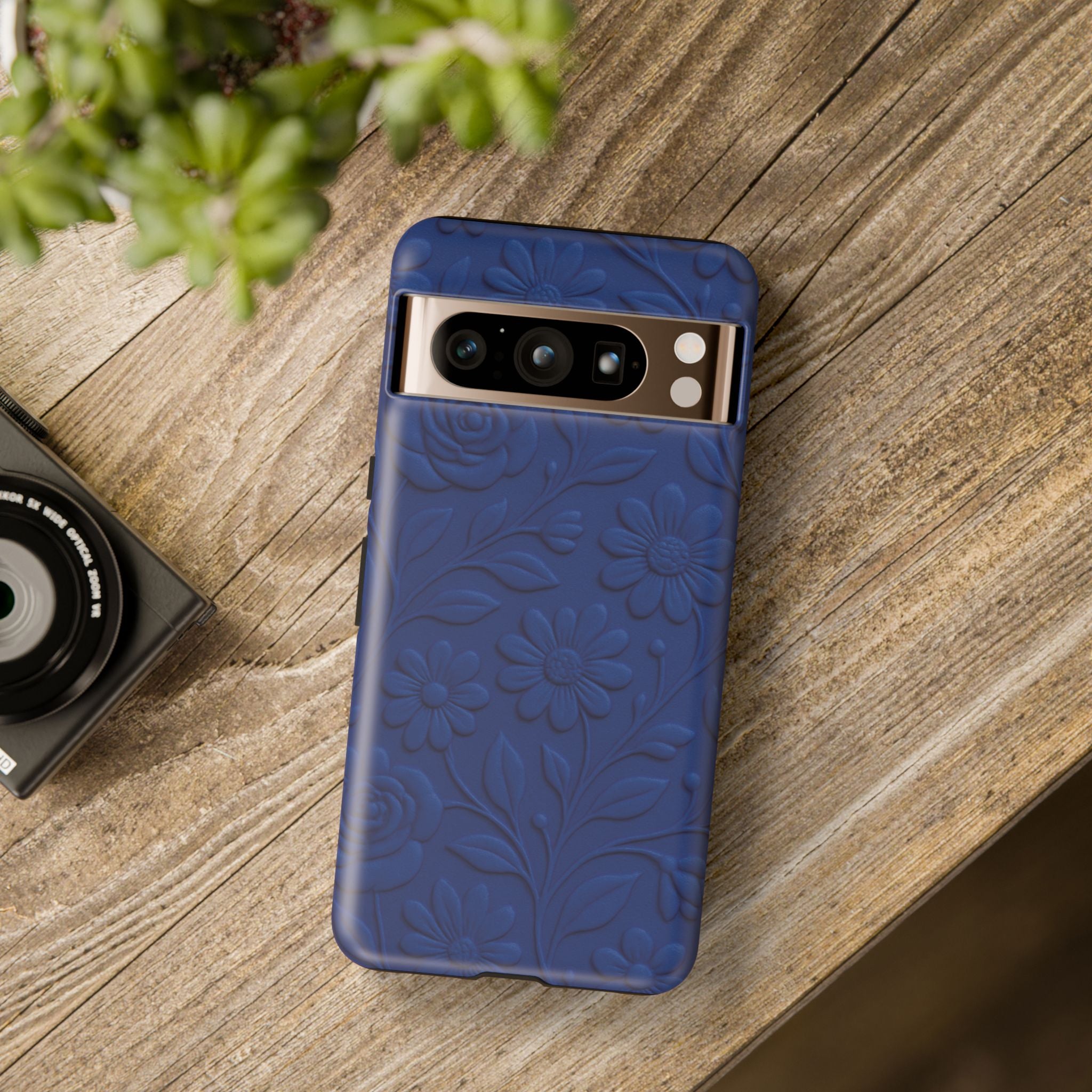 3D Illusion Floral Cobalt Blue Phone Case Elegant Raised Flower Design, Seamless Textured Look, Durable & Stylish Protection for iPhone and Android Models Fits iPhone & Samsung Models