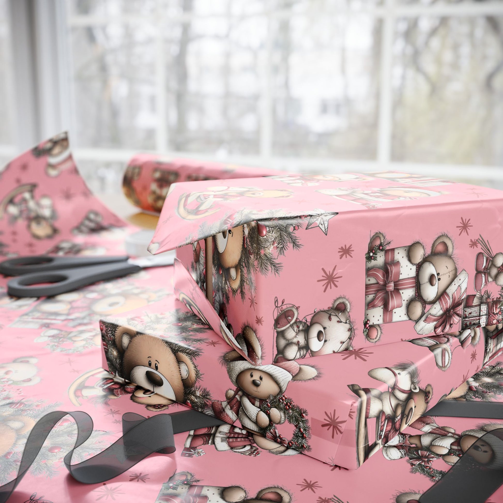 Whimsical Pink Teddy Bear Wrapping Paper Cute Holiday Gift Wrap for Sweet  Cozy Presents