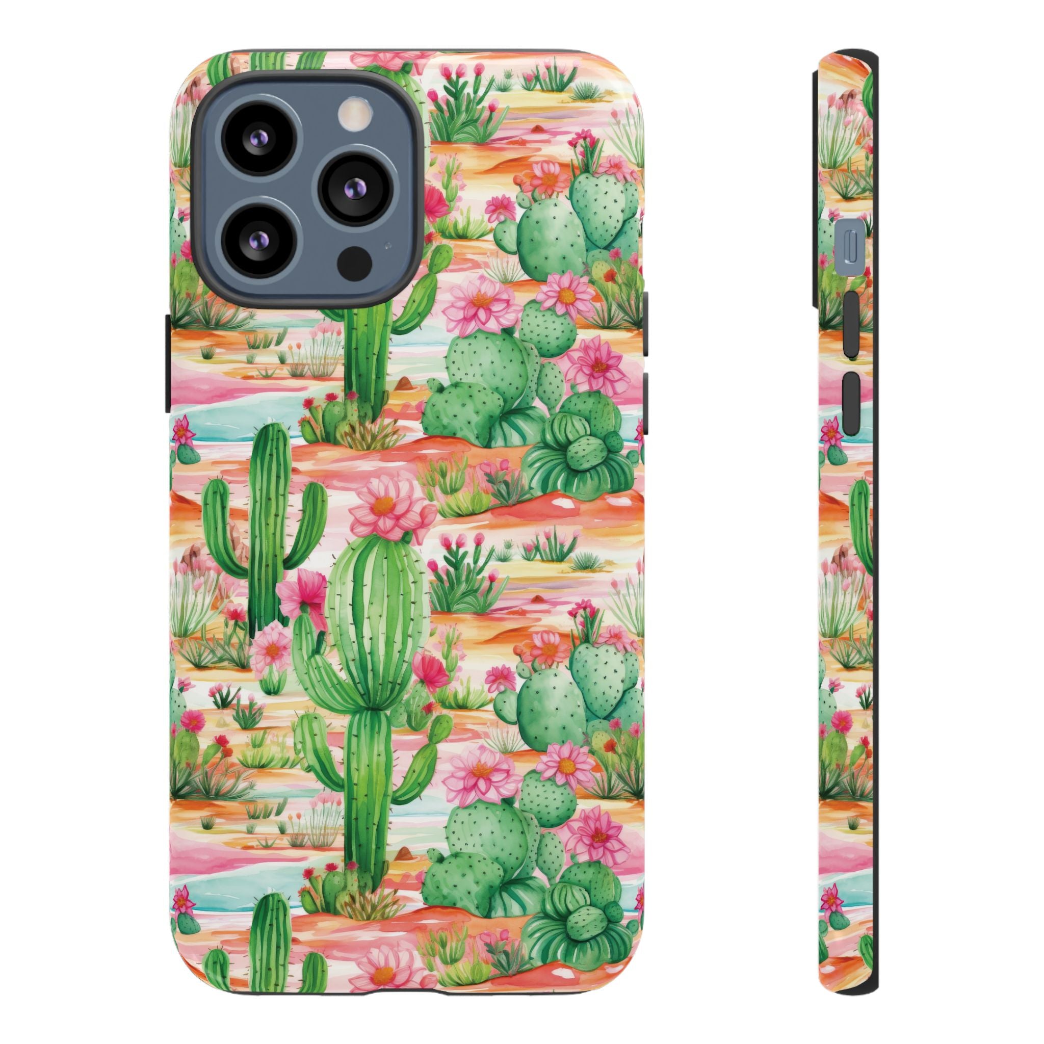 Pink and Mint Green Cactus Phone Case - Tough, Stylish Cover with Cactus Flowers | Durable Protection for iPhone & Android | Fresh Nature-Inspired Design!