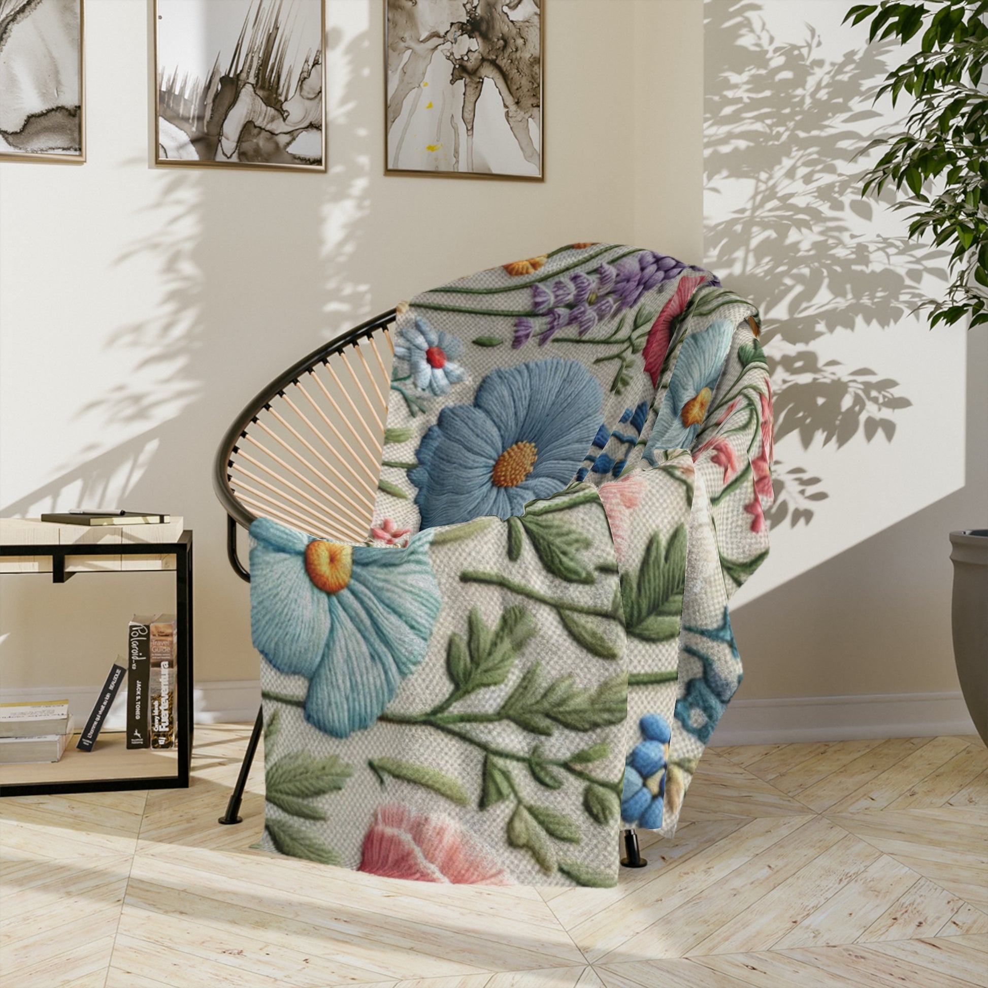Boho Pastel Wildflower Minky Blanket  in Luxurious 100% Polyester Cozy Comfort Throw Ultra-Soft Microfiber Comfort Blanket, Perfect for Snuggling Decor, Cozy All-Season Warmth, Comfort Housewarming Gift Throw.