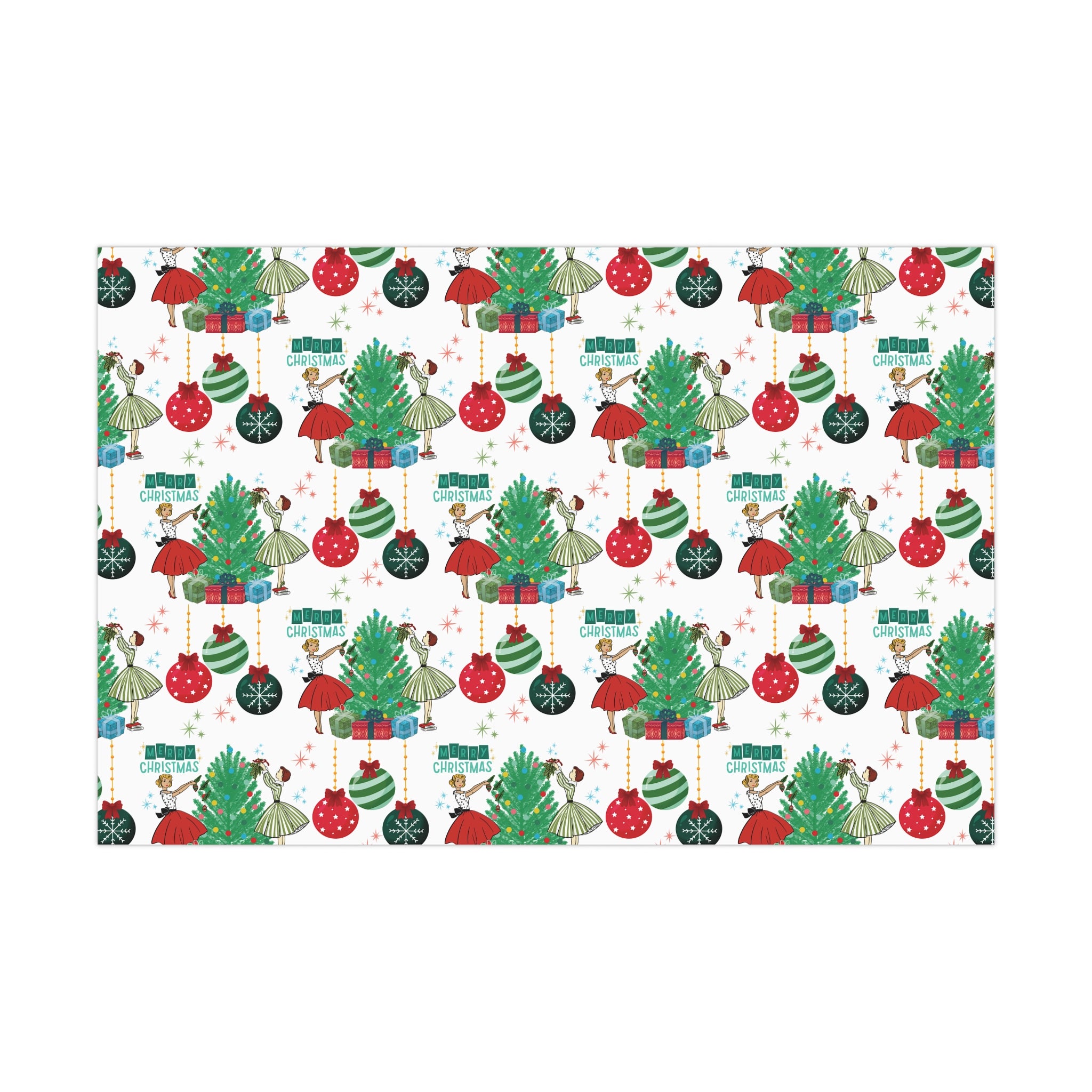 Retro Glam Christmas Wrapping Paper  50s Holiday Gift Wrap, Festive Fun Design for Stylish Presents, 3 Size Options Available Gift Mom
