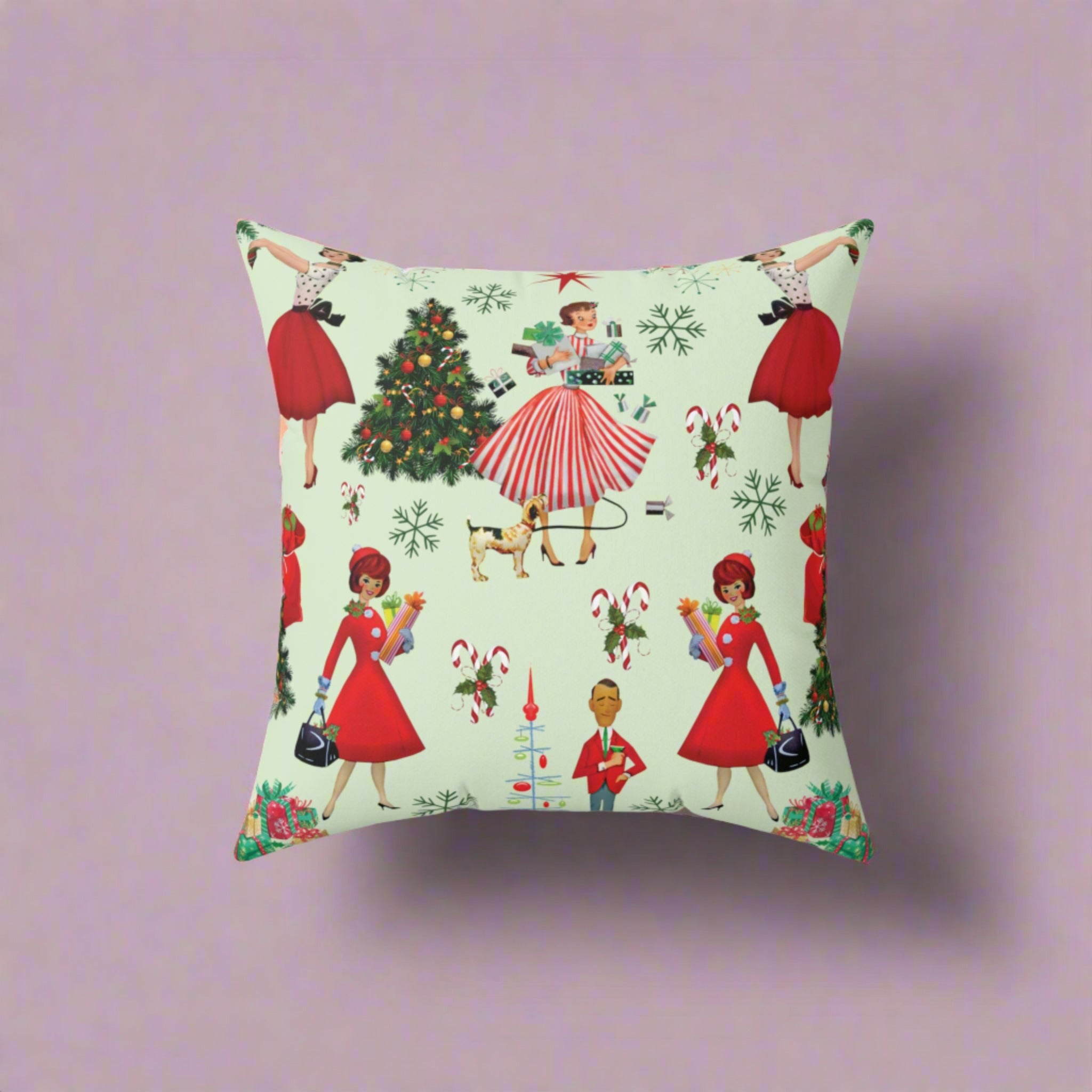 Housewarming Gift 1950s Vintage Decorative Pillow - Retro Christmas Design Square Decorative Pillow  Accent Home Decor | Premium Quality, Soft, and Durable | Perfect for Couch, Bed, or Chair | Elegant Bedrooms Pillow Gift New House, Bridal Shower Gift - MRSBYVALLE