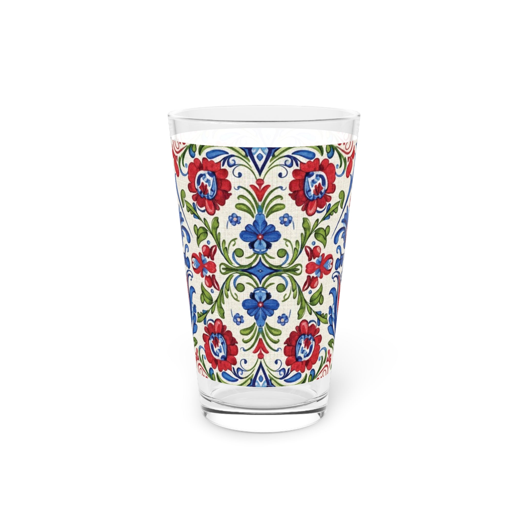 Kashubian Folk Art Polish Pint Glass, Barware Gift, Drinkware, Unique Glassware, Hand Painted Glass, Folk Art Decor