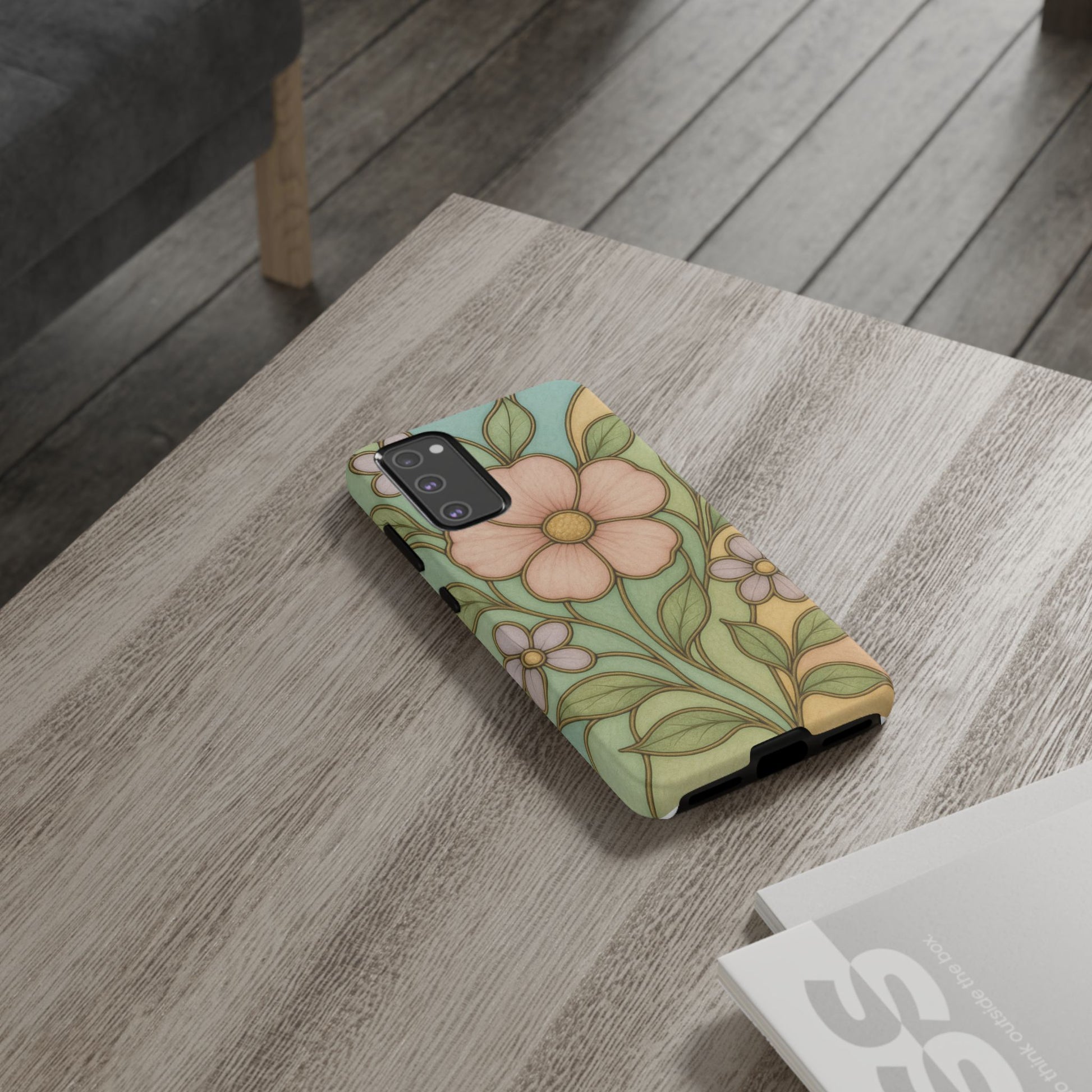 Pastel Pink, Yellow Stain Glass Illusion Floral Phone Case  Romantic Cottagecore Aesthetic, Soft Botanical Design, Protective Gift for Her, Fits iPhone & Samsung Models