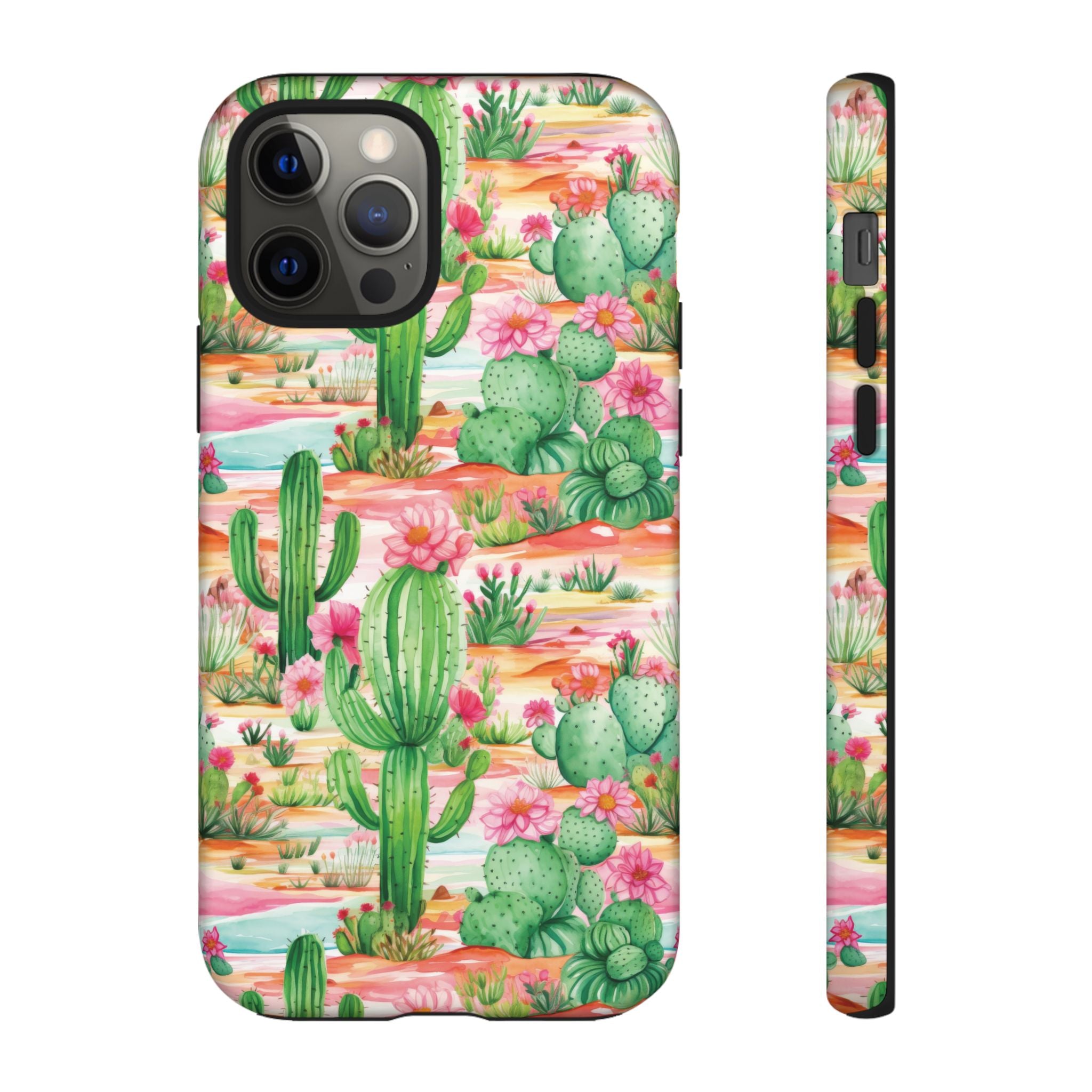 Pink and Mint Green Cactus Phone Case - Tough, Stylish Cover with Cactus Flowers | Durable Protection for iPhone & Android | Fresh Nature-Inspired Design!