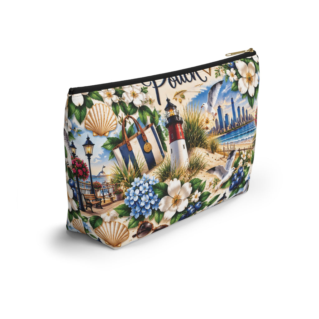My New Jersey Pouch — Coastal Accessory Pouch with T‑Bottom (Beach Floral Design)