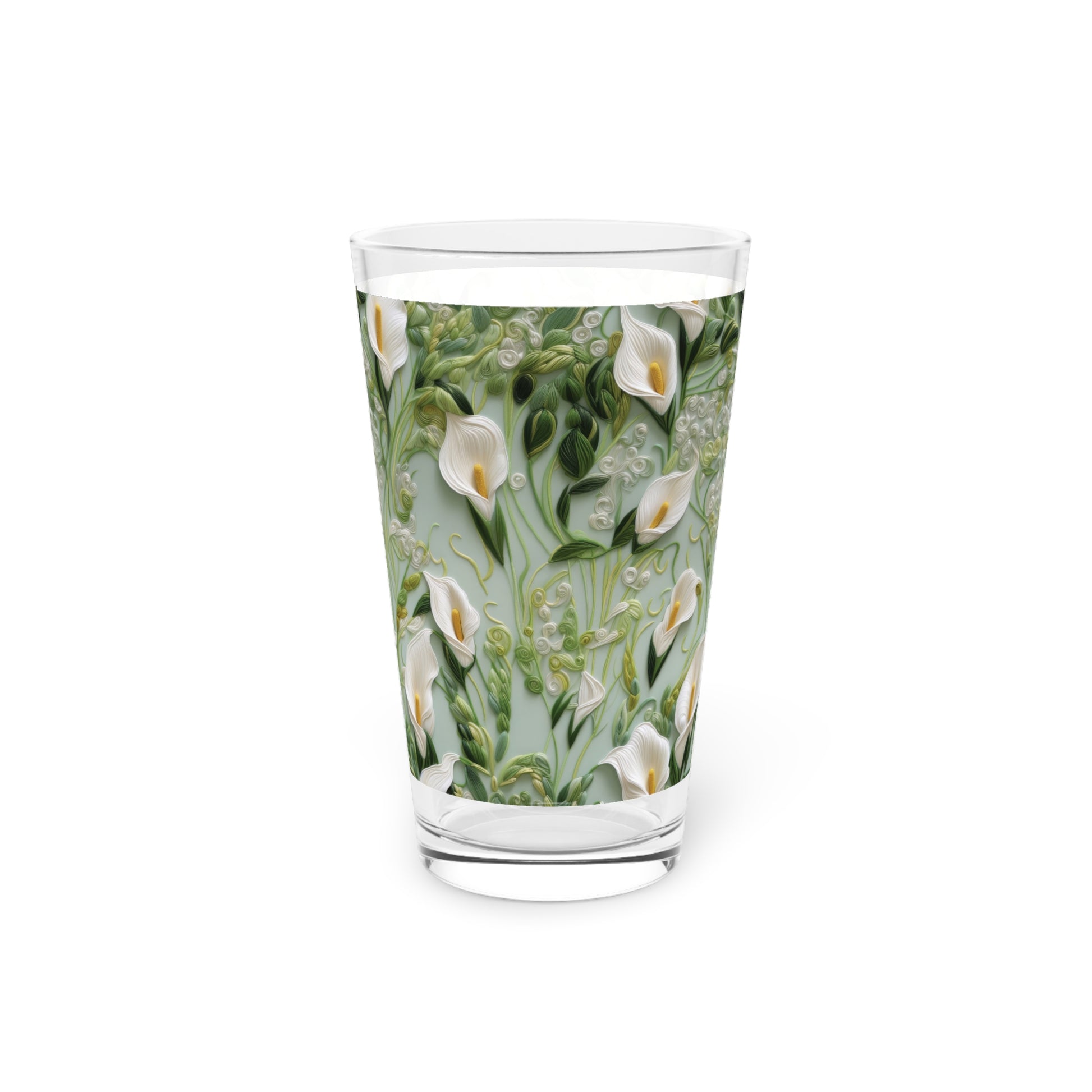 Elegant Calla Lily 16oz Pint Glass Vibrant Floral Design, Durable Glassware for Home & Holiday Gatherings, Perfect Christmas Gift for Nature & Flower Lovers Perfect for Parties - MRSBYVALLE