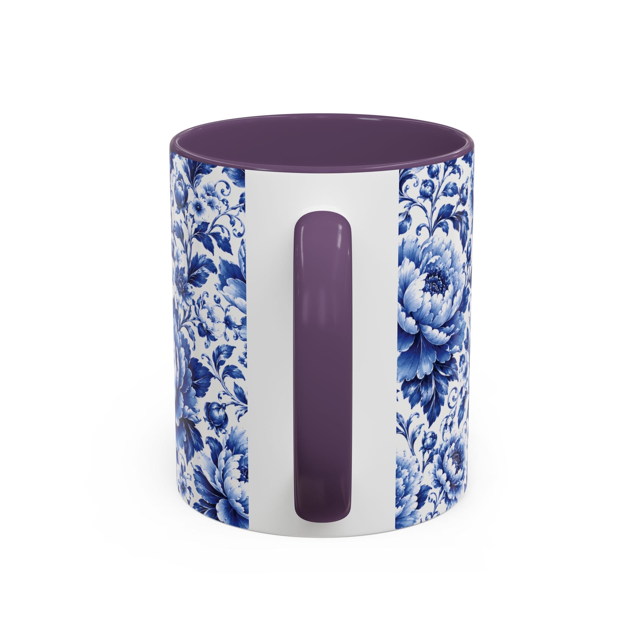 Blue Floral Ceramic Coffee Mug — Vintage Delft Peony Accent (11oz & 15oz) Blue & White Chinoiserie Tea Mug
