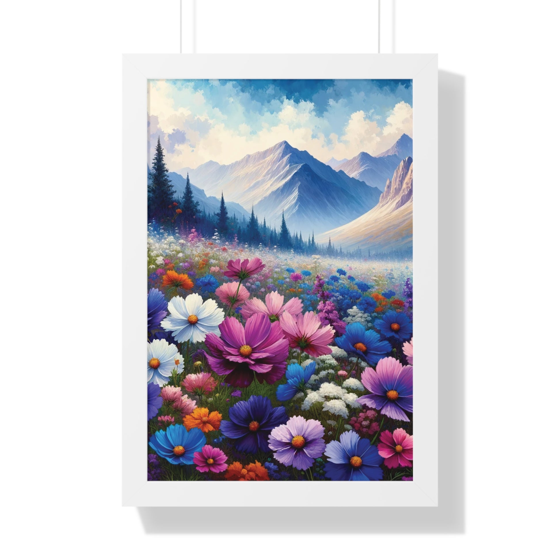 Wall Art Beautiful Wildflowers and Mountains Wildflower Art Watercolor Floral Framed Canvas Print Wall Art  Classic Encased in Black, White, or Walnut Frames with Durable Acrylic Protection Ready to Hang  Timelessly Crafted..