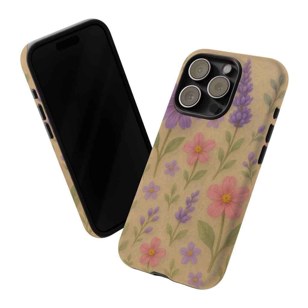 3D Illusion Wildflower Phone Case Cute Pastel Floral Design in Lavender, Pink, Mint Green – Aesthetic Protective Case for iPhone and  Android