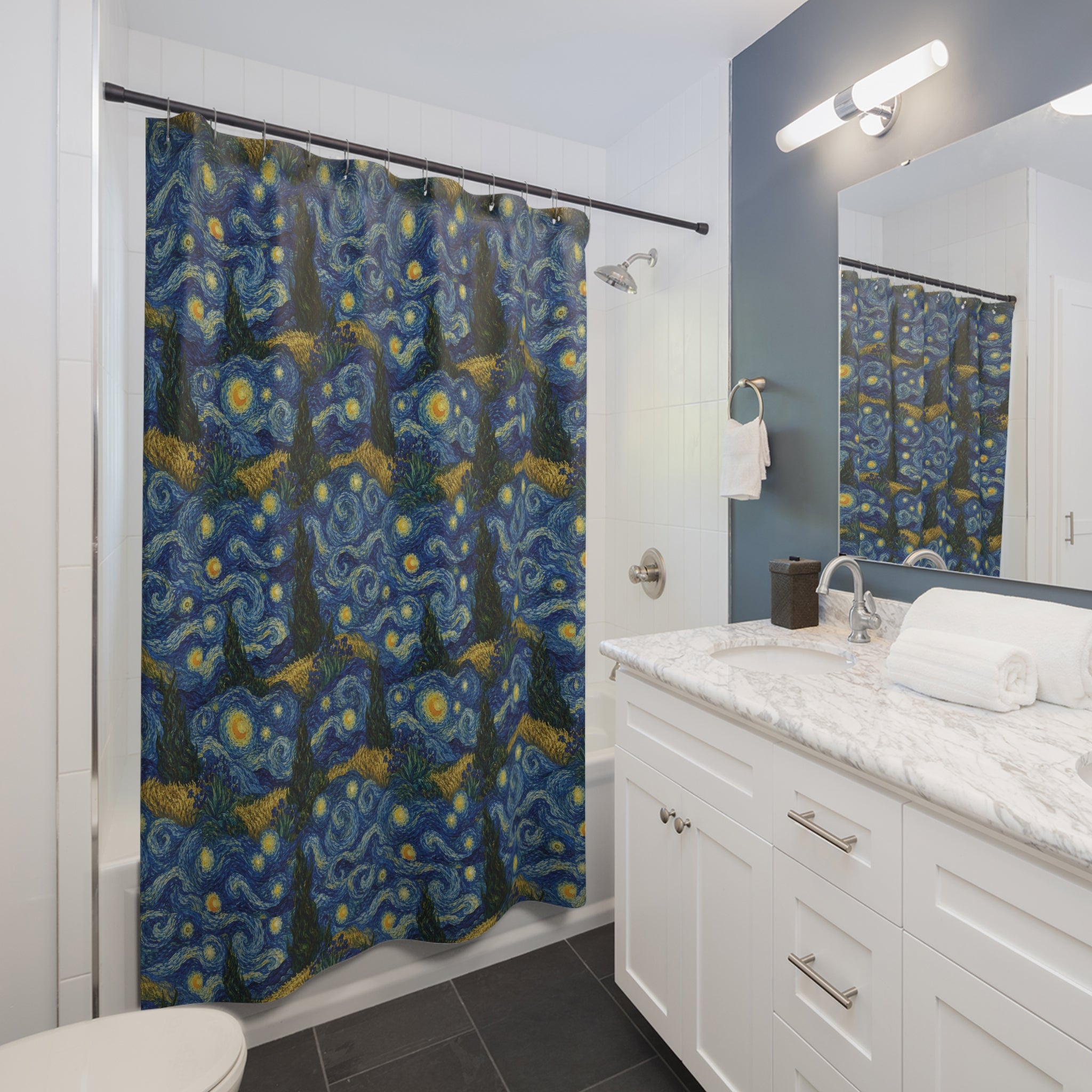 Van Gogh Illusion Shower Curtain — Elegant Art Lover Bathroom Decor
