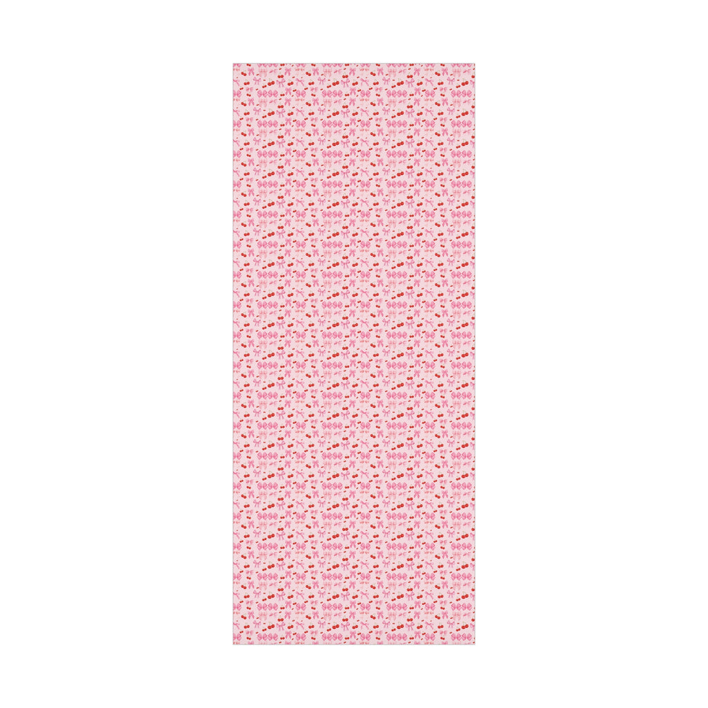 Pink Chic Coquette Wrapping Paper Pink Bows Cherries Elegance Perfect for Gifts Weddings, Bridal Baby Showers All Occasion.