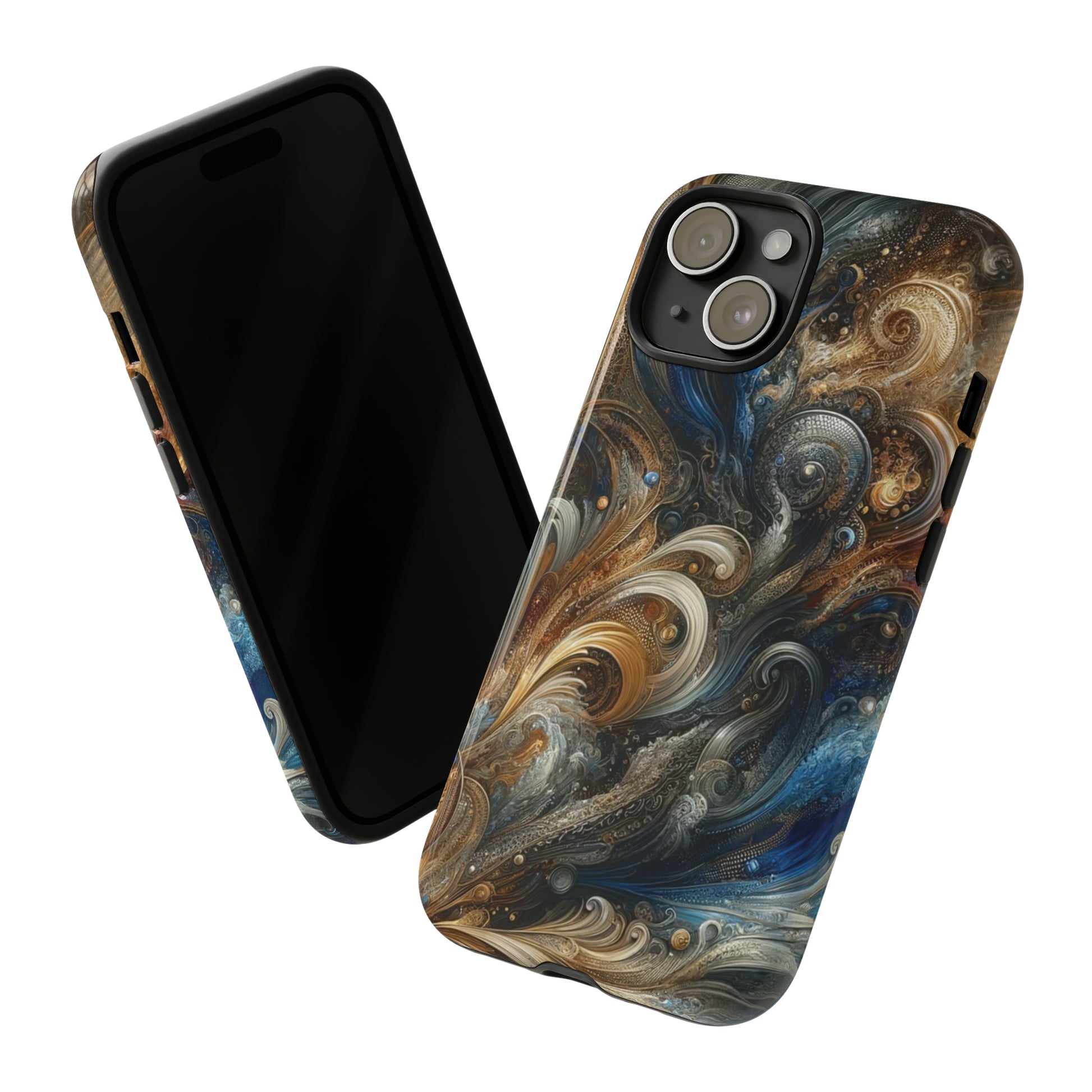 Gold and Navy Art Design Luxury Phone Tough Case Floral Elegant Durable Stylish for Modern Devices iPhone 15, Samsung iPhone Samsung Accessory Gift for Her.