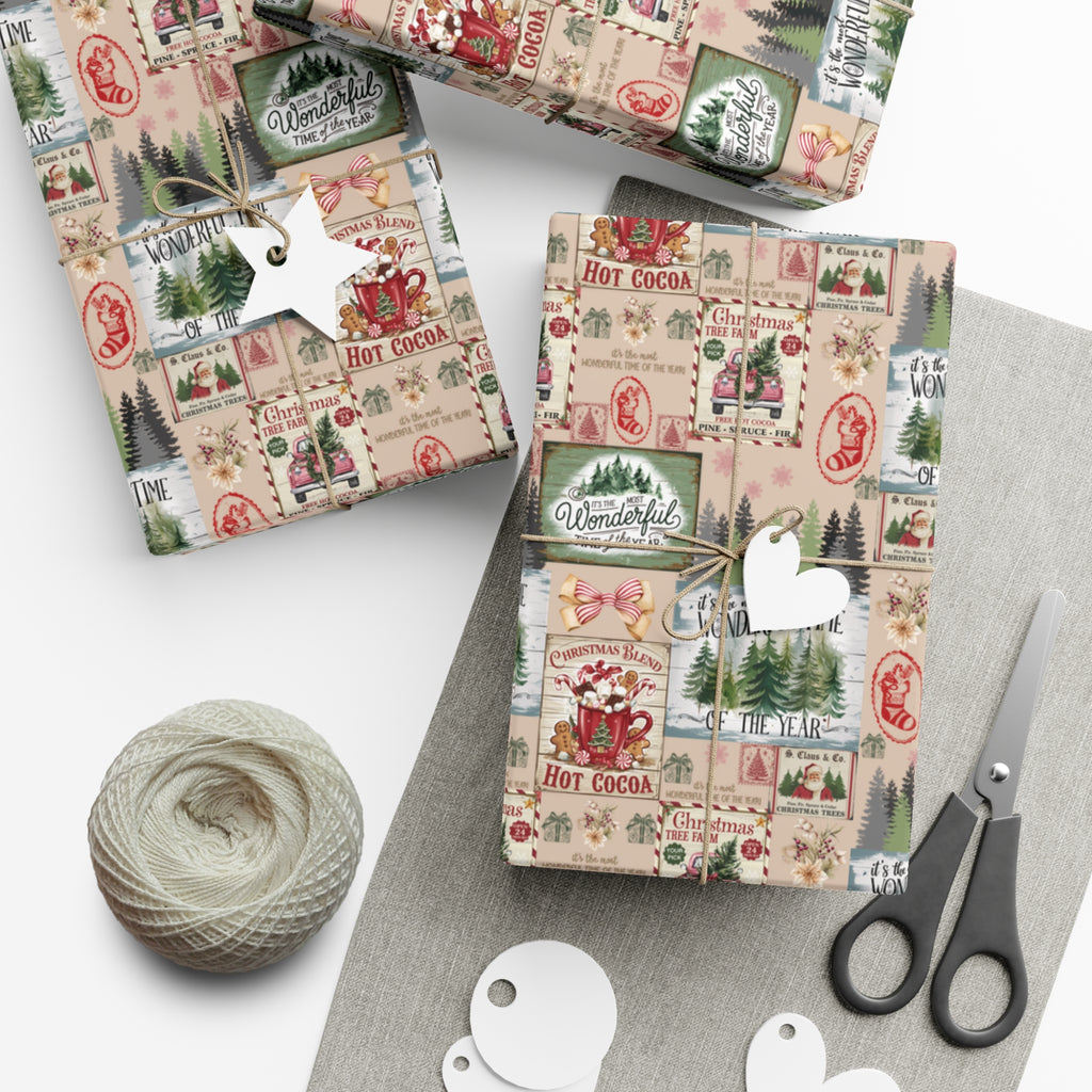 Christmas Wrapping Paper with Vintage Stamps Design  Perfect for Unique Holiday Gift Wrapping Premium Quality Gift Wrap for Luxurious Presentation - MRSBYVALLE