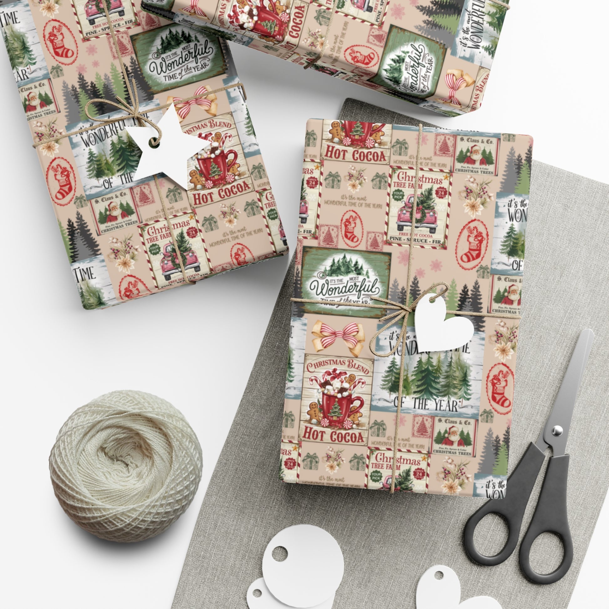 Christmas Wrapping Paper with Vintage Stamps Design  Perfect for Unique Holiday Gift Wrapping Premium Quality Gift Wrap for Luxurious Presentation - MRSBYVALLE