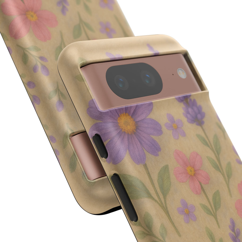 3D Illusion Wildflower Phone Case Cute Pastel Floral Design in Lavender, Pink, Mint Green – Aesthetic Protective Case for iPhone and  Android