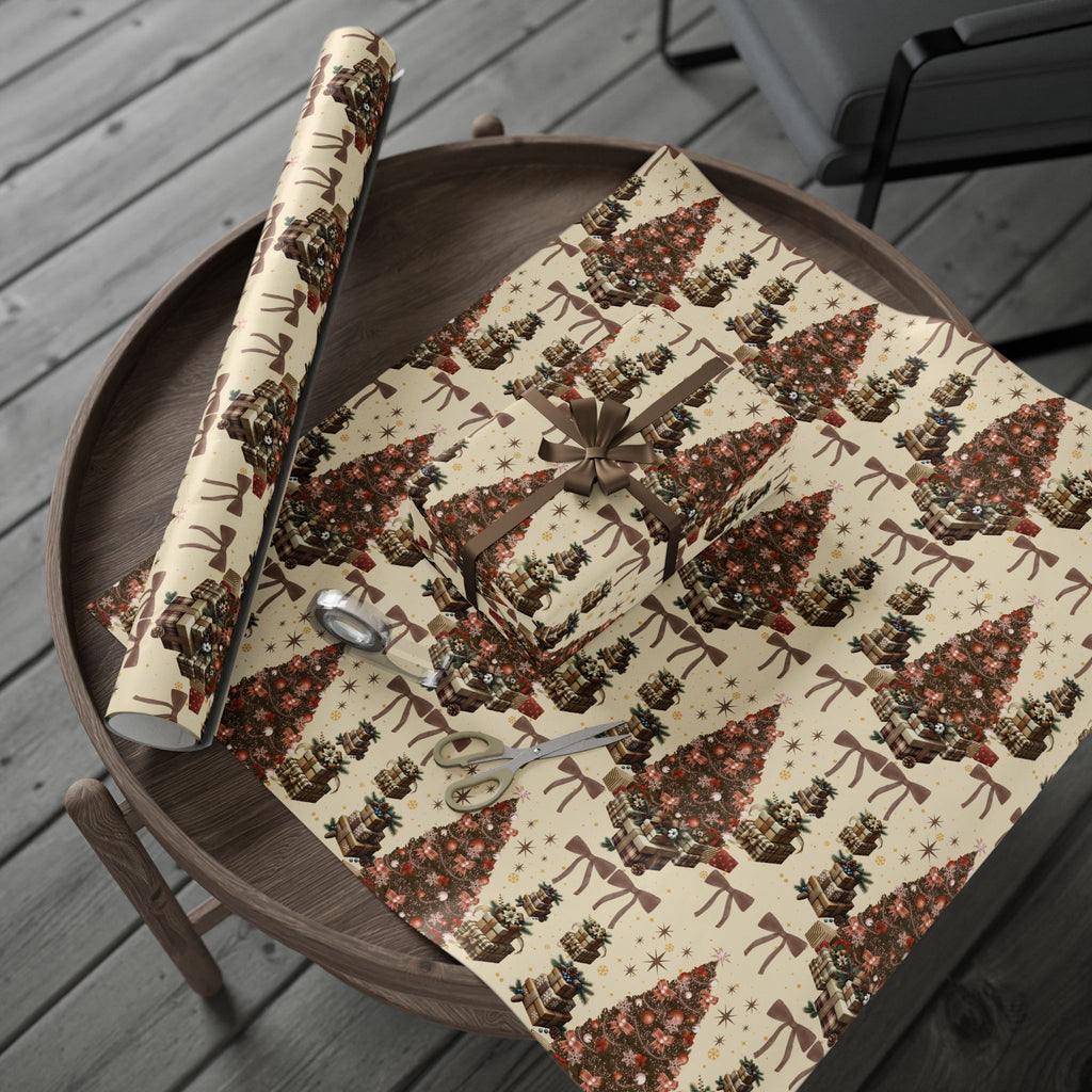 Brown Cozy Christmas Wrapping Paper Warm Holiday Gift Wrap with Tree Pattern  Festive Design