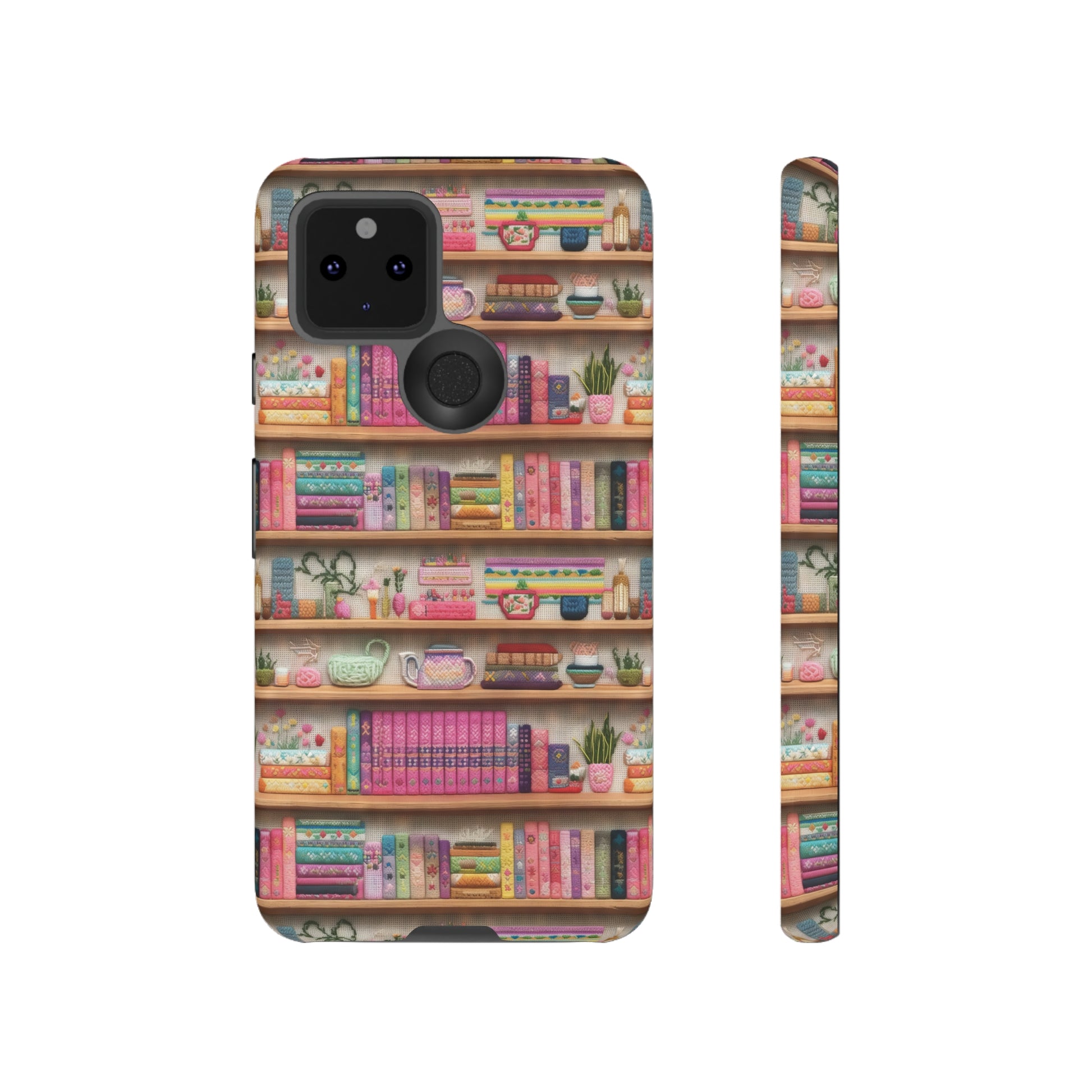 Phone Case 3D Illusion Books & Shelf Embroidery Design with Vibrant Colors Gift for Her Phone 15, Samsung iPhone Samsung Gift for Her Case iPhone 15, Samsung iPhone Samsung Accessory Gift for Her.