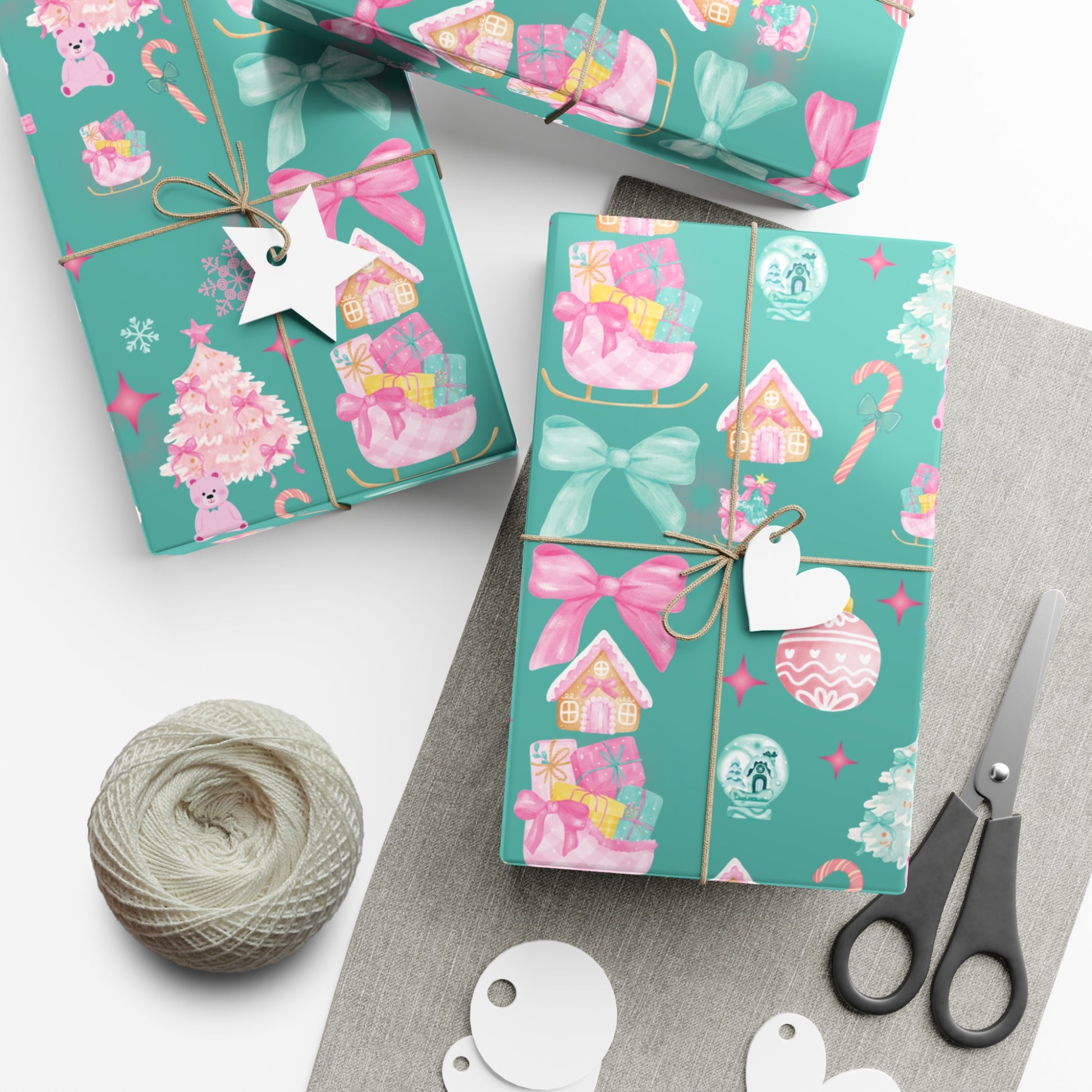 Glam Christmas Wrapping Paper  Pink Turquoise Holiday Gift Wrap, Festive Fun Design for Stylish Presents, 3 Size Options Available Gift Mom