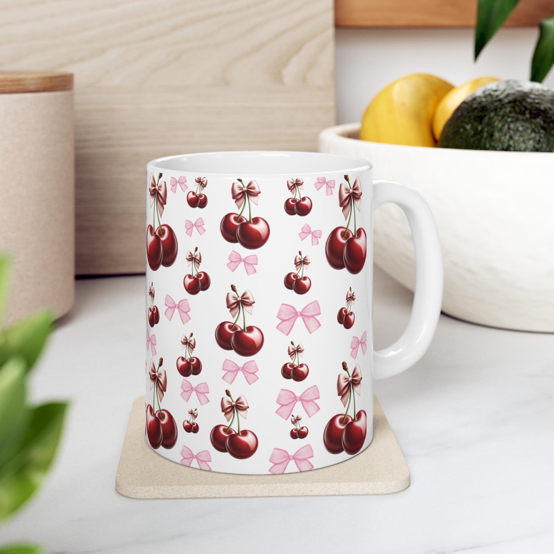 Cherry and Pink Bow Coffee Mugs Perfect for Your Morning Brew | 11 oz & 15 oz Sizes Cute and Stylish Mug for Tea, Cocoa, and More – Unique Gift for Cherry Lovers - MRSBYVALLE