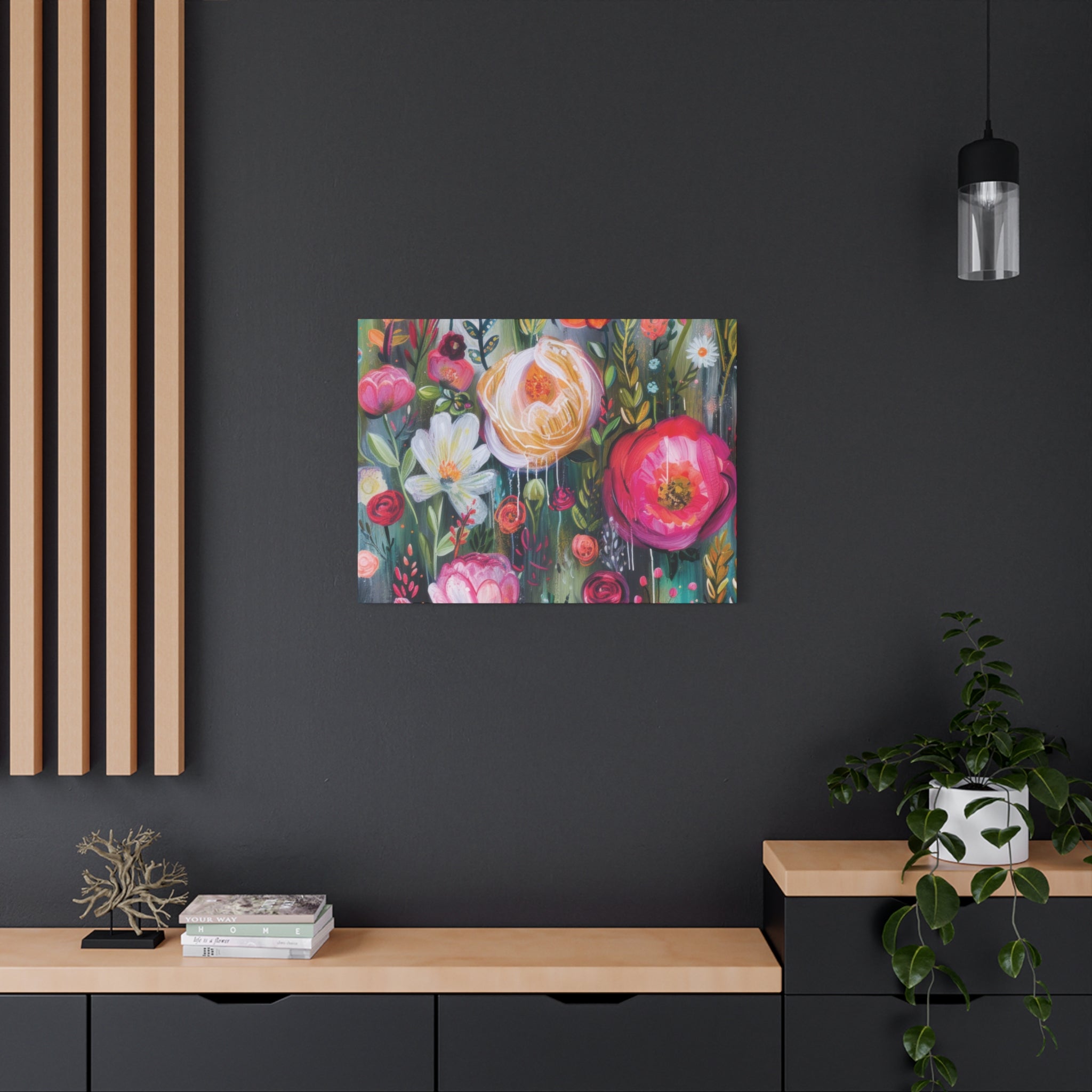 Watercolor Boho Floral Wall Art Matte Canvas Stretched, Vibrant Botanical Design, Perfect for Living Room, Bedroom, or Office Decor, Adds a Stylish Touch to Any Space - MRSBYVALLE