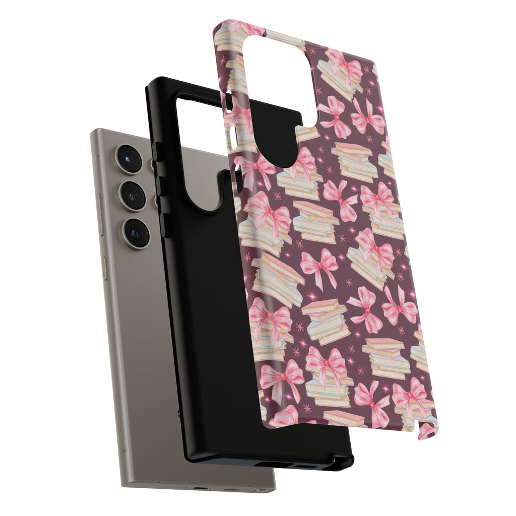 Coquette Pink Bows & Books Phone Case for iPhone 17 and Samsung, Pixel | Stylish Protective Cover Gift for Her Perfect for Floral Lover