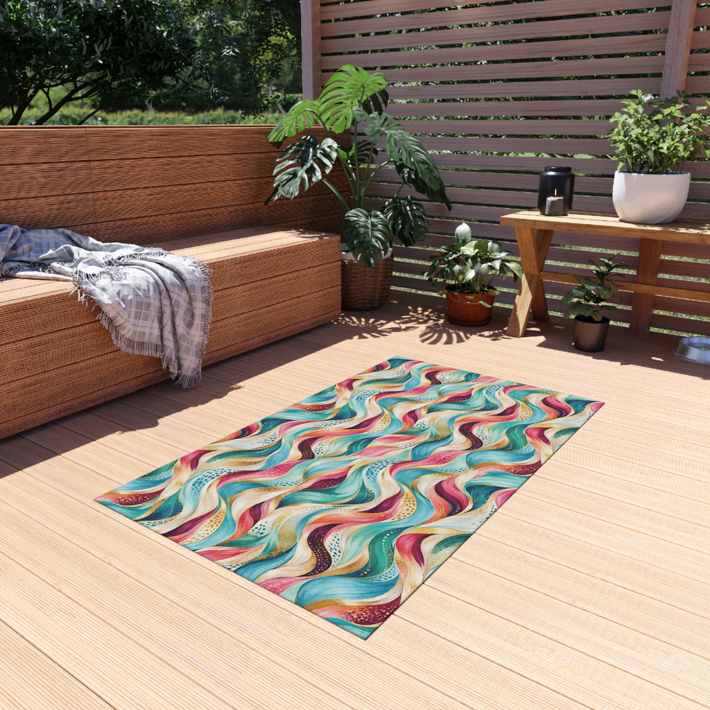 Abstract Wave Outdoor Patio Rug