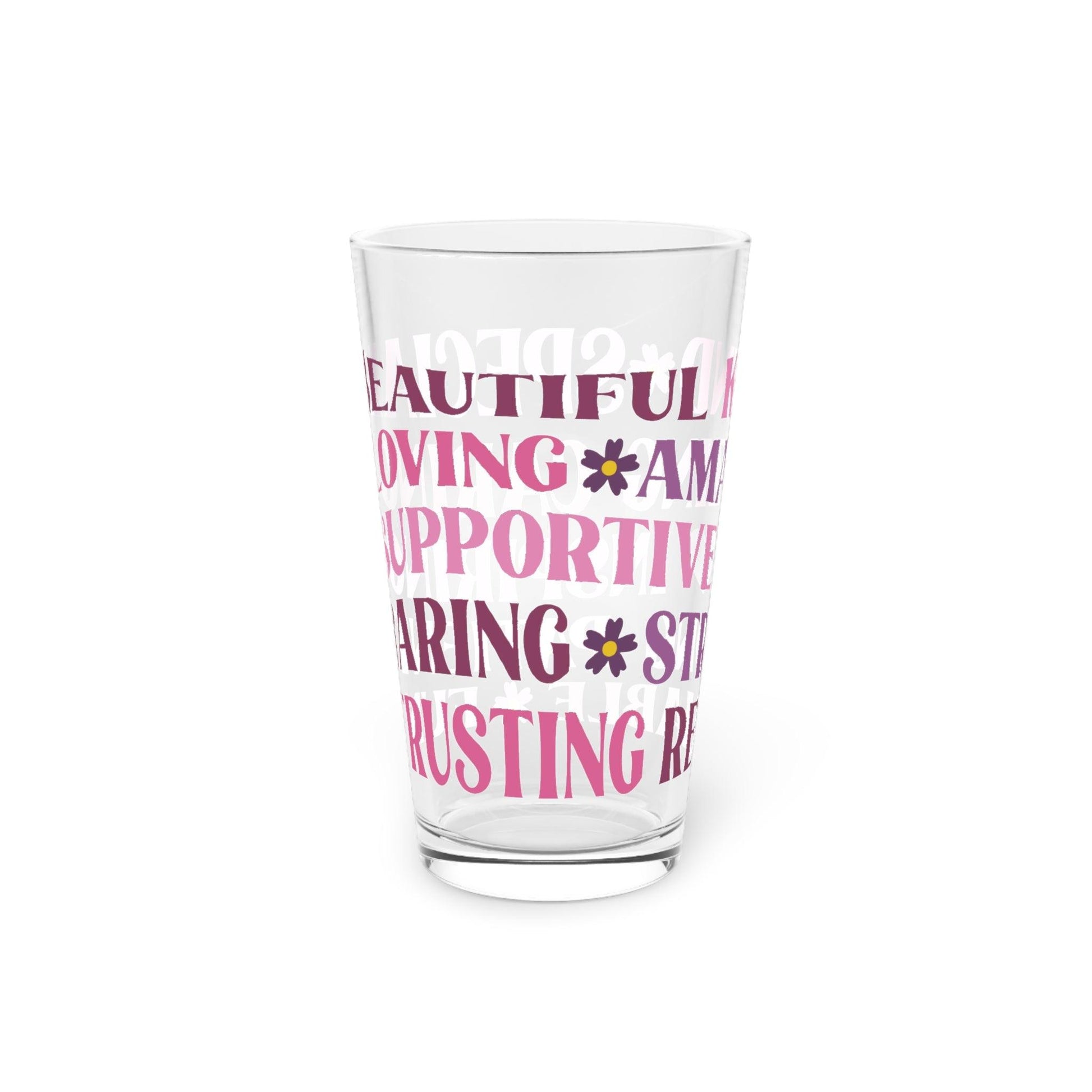 Glass 16oz Pint Embrace Positivity Cup Like Kind, Amazing, Strong, Reliable, Beautiful, Trusting More Uplift Every Sip Beverages, Dishwasher Party Drinkware, Cocktail, Wedding Perfect for Parties Glassware, New House Gift - MRSBYVALLE
