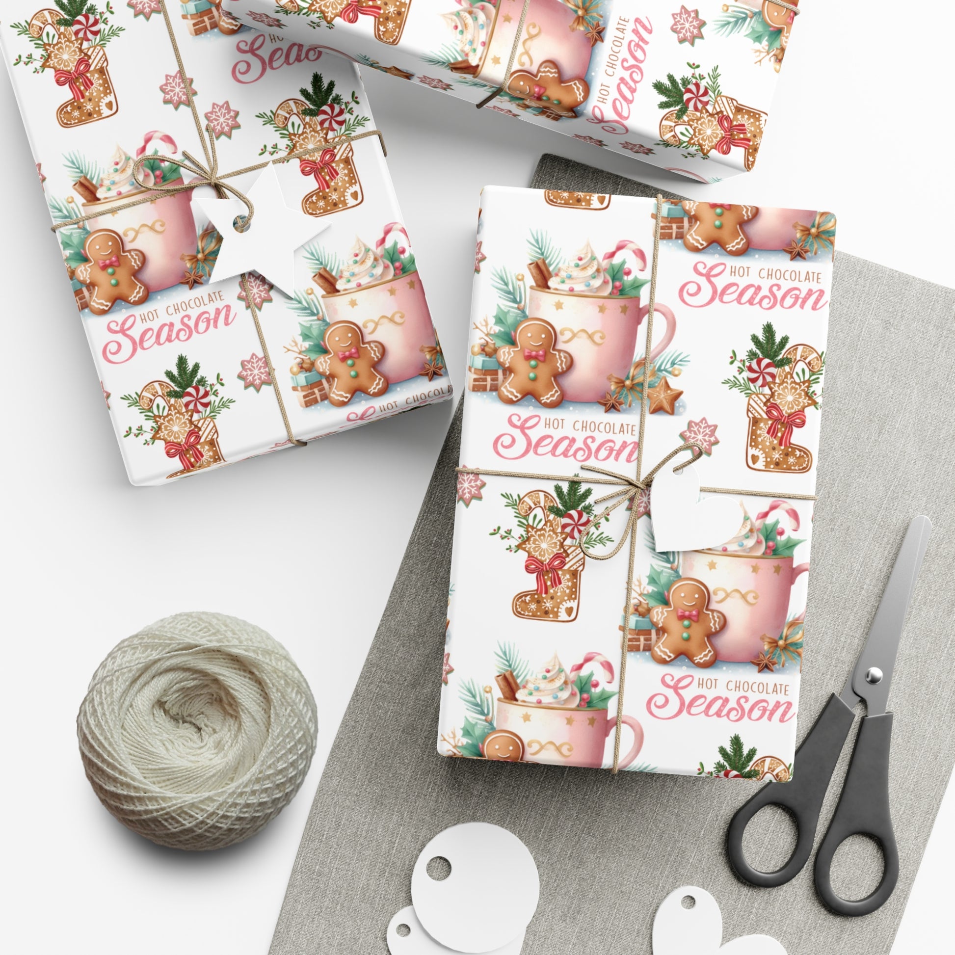 Enchanting Gingerbread with Hot Chocolate Season Pink Wrapping Paper | Festive & Cozy Holiday Gift Wrap | Perfect for Christmas Presents, Seasonal Celebrations, and Winter Wonderland Themes Christmas - MRSBYVALLE