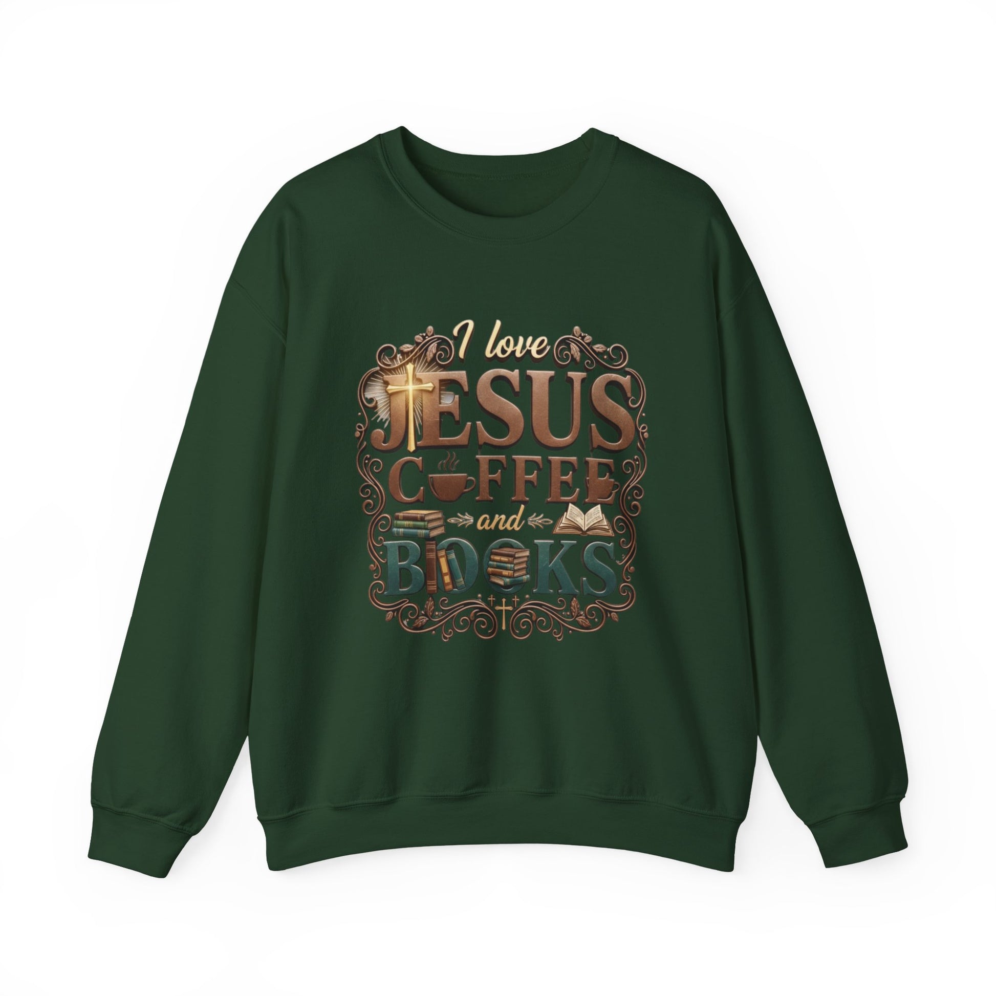 Love Jesus, Coffee & Books Sweatshirt | Christian Unisex Crewneck, Cozy Faith Gift