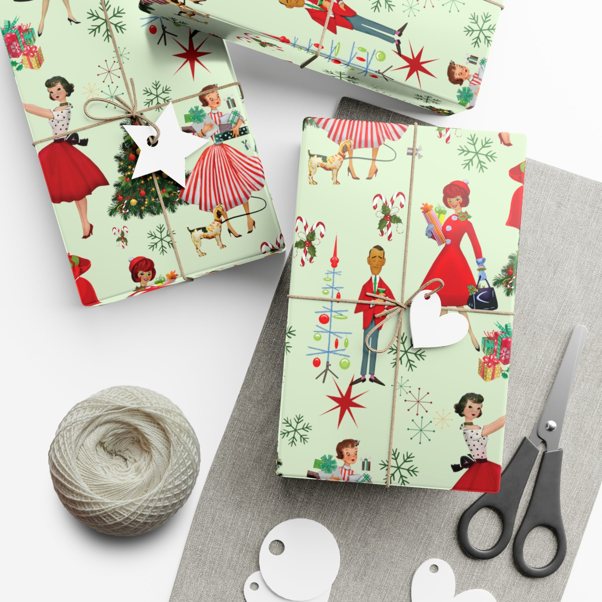 Vintage 50s Retro Christmas Wrapping Paper | Classic Holiday Designs | Nostalgic Gift Wrap | Mid-Century Holiday Patterns | Unique Retro Christmas Decorations | Festive Retro Style Christmas - MRSBYVALLE
