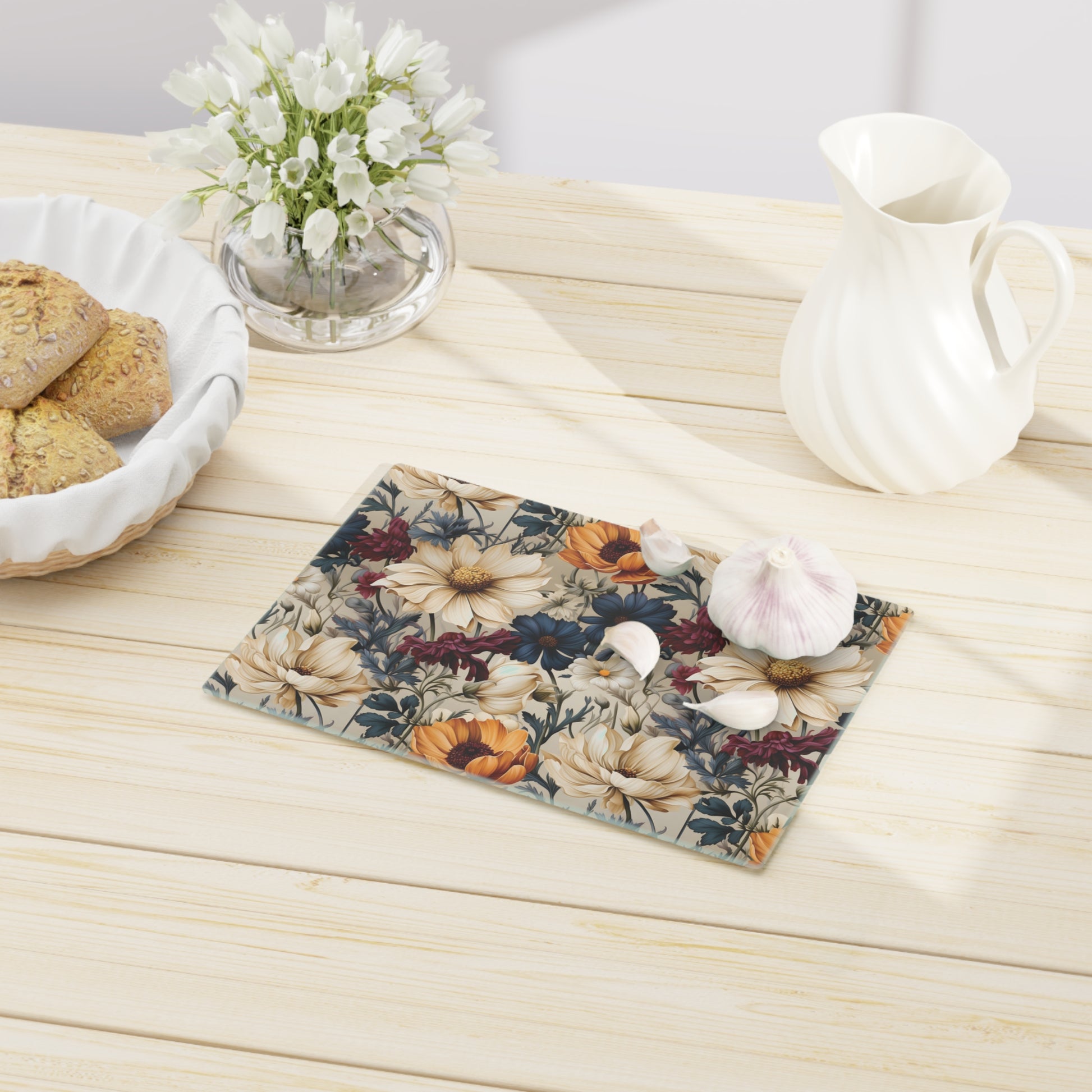 Durable Tempered Glass Cutting Board – Elegant Winter Floral Design | Heat-Resistant, Non-Slip, Stylish Kitchen Decor Navy, Amethyst, White & MorePerfect for Kitchen Prep, Chopping, and Serving with Style - MRSBYVALLE