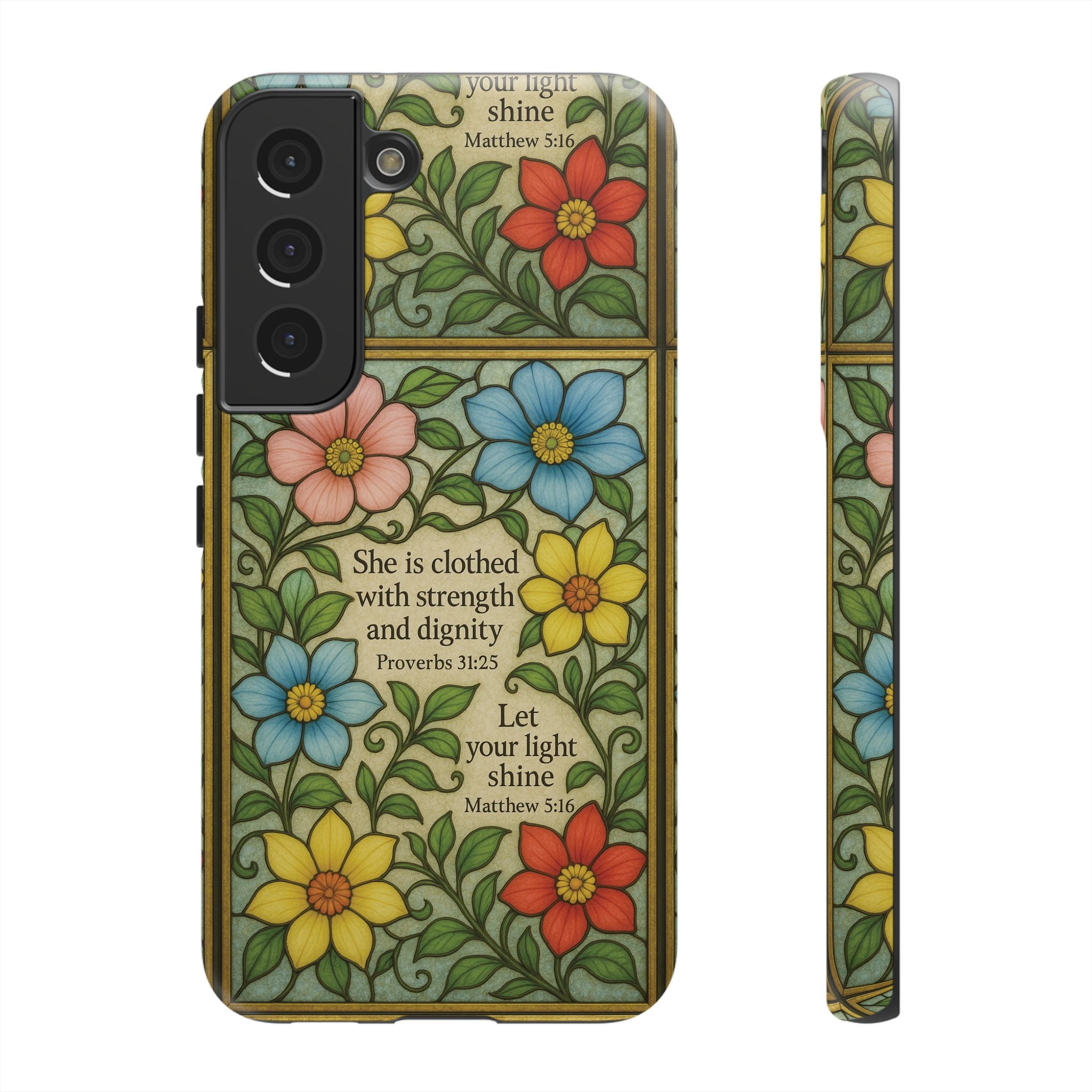 Pastel Floral Stained Glass Bible Verse Phone Case Christian Affirmation, Soft Faith Design, iPhone Samsung Google, Inspirational Gift for HerGift for Christians