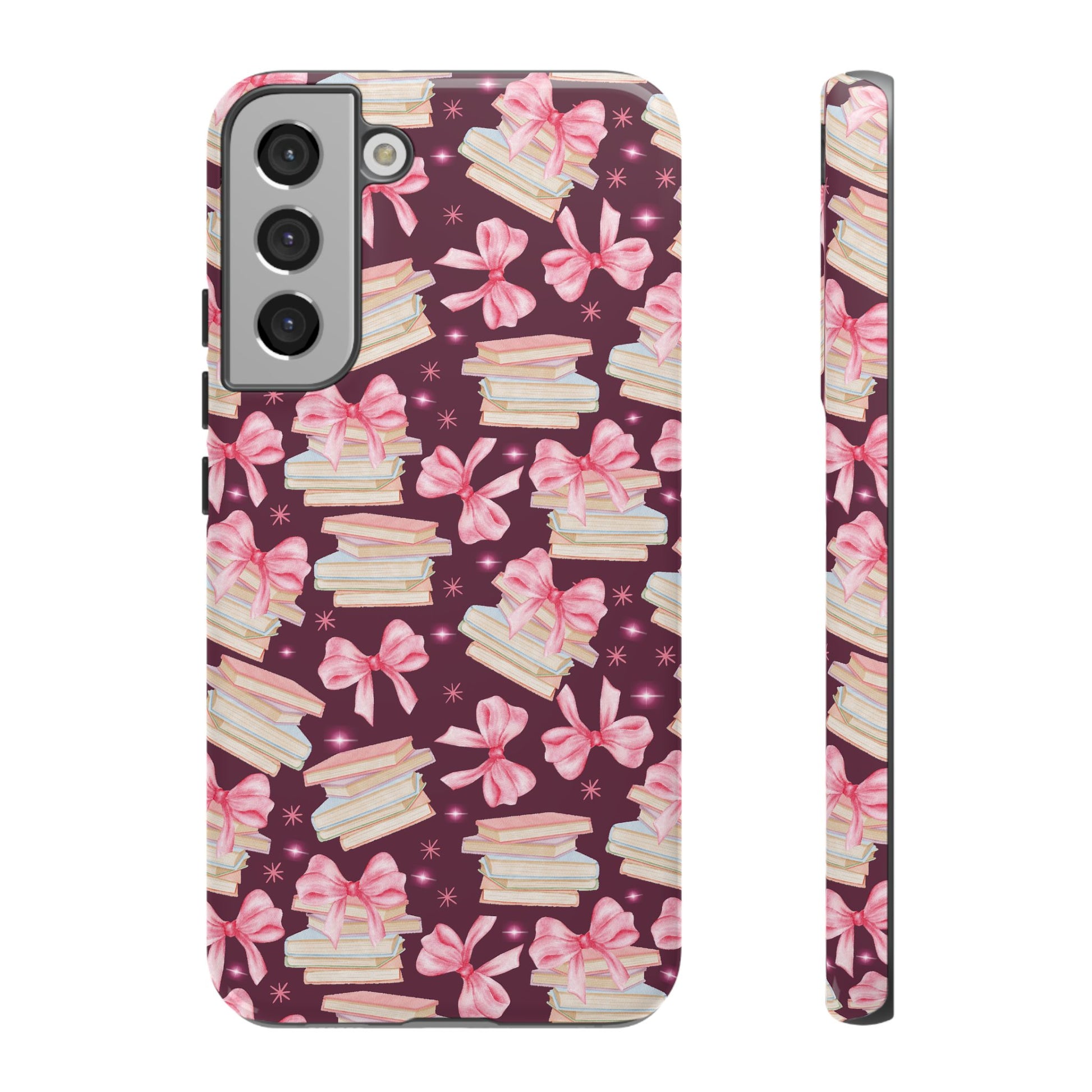 Coquette Pink Bows & Books Phone Case for iPhone 17 and Samsung, Pixel | Stylish Protective Cover Gift for Her Perfect for Floral Lover